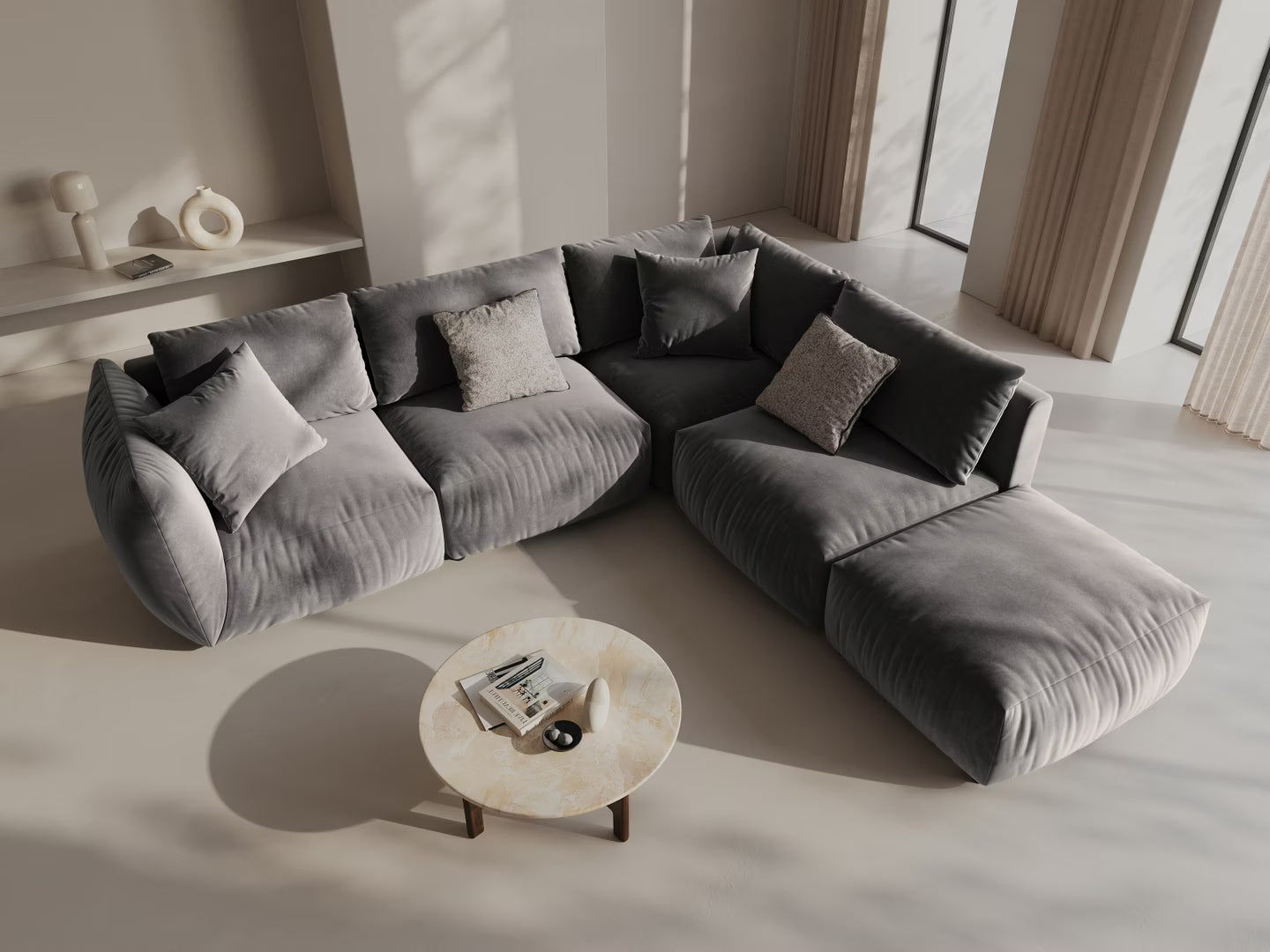 Modulares Samtsofa für 4 Personen, linksseitig CHRIS, grau