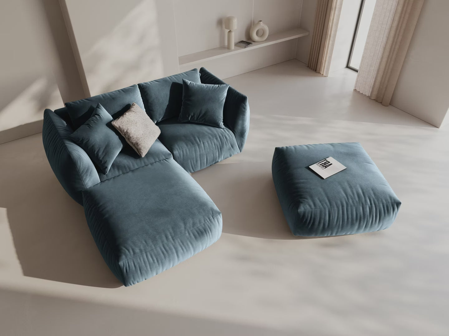 CHRIS Velvet Modular Sofa - Wide Left Element in Light Blue