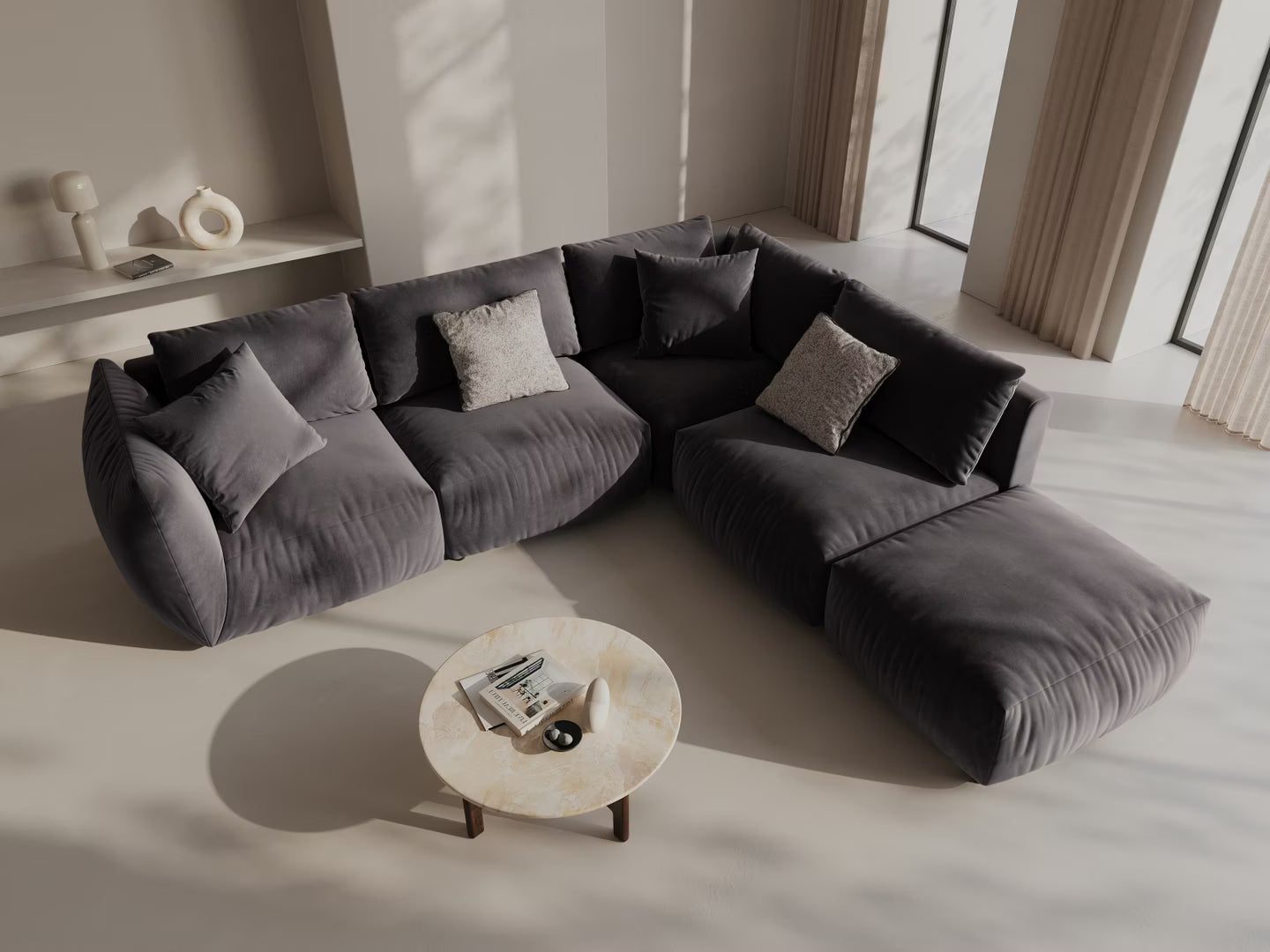 Modulares Samtsofa für 4 Personen, linksseitig, CHRIS, dunkelgrau