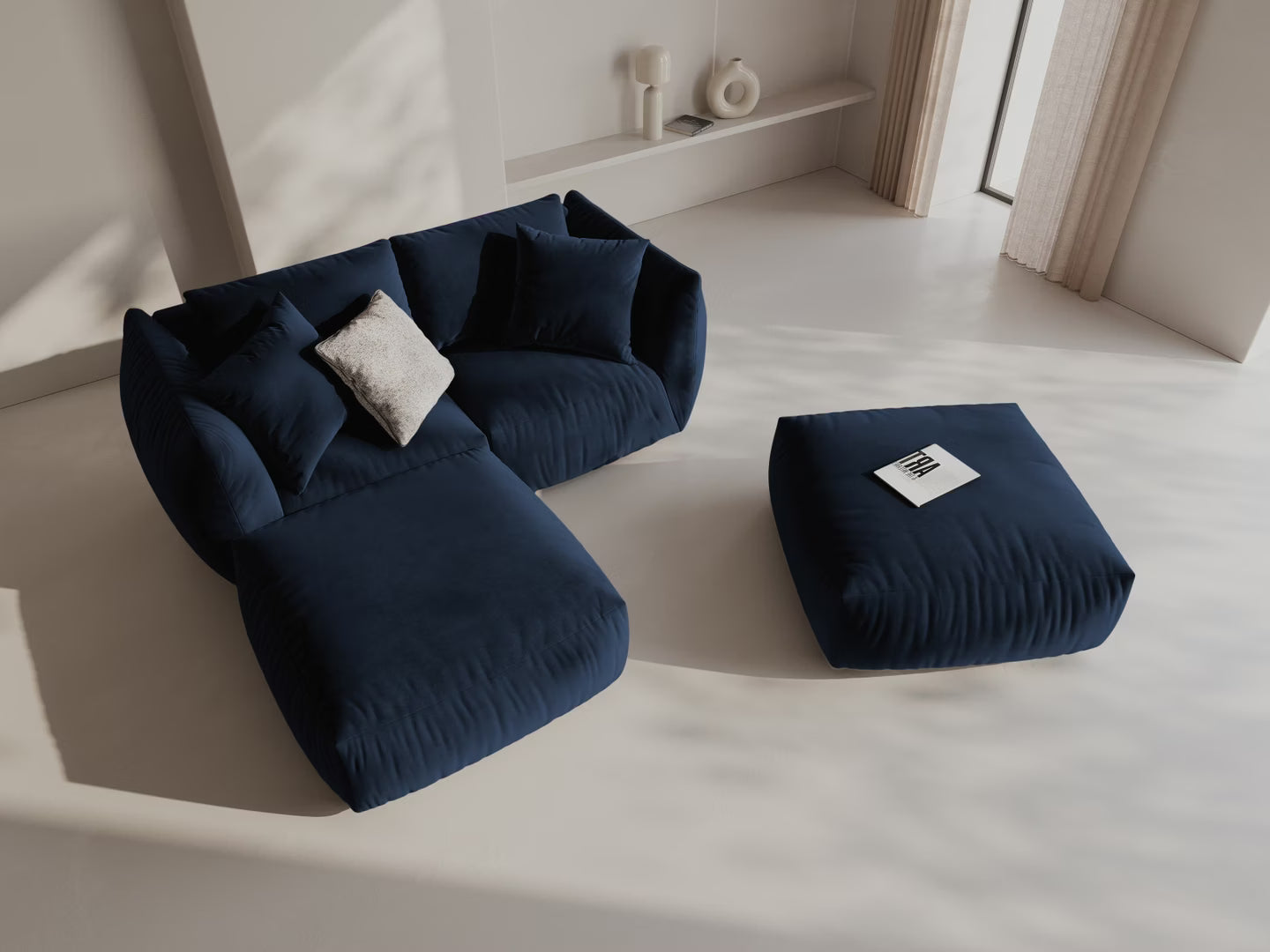 Modulares Samtsofa CHRIS - breites rechte Element in königsblau