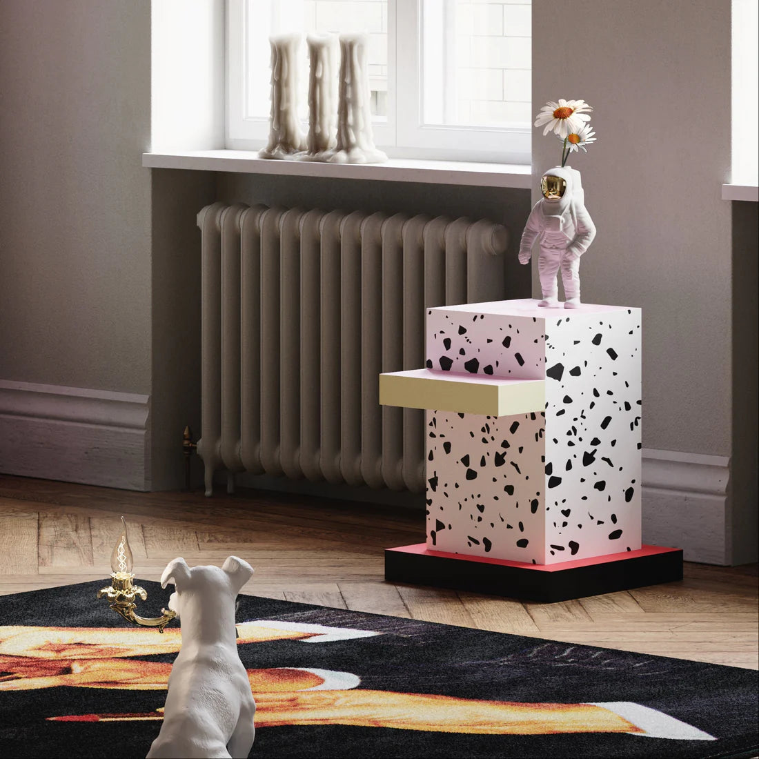 Zijtafel SUPERSIDE TERRAZZO roze met rood