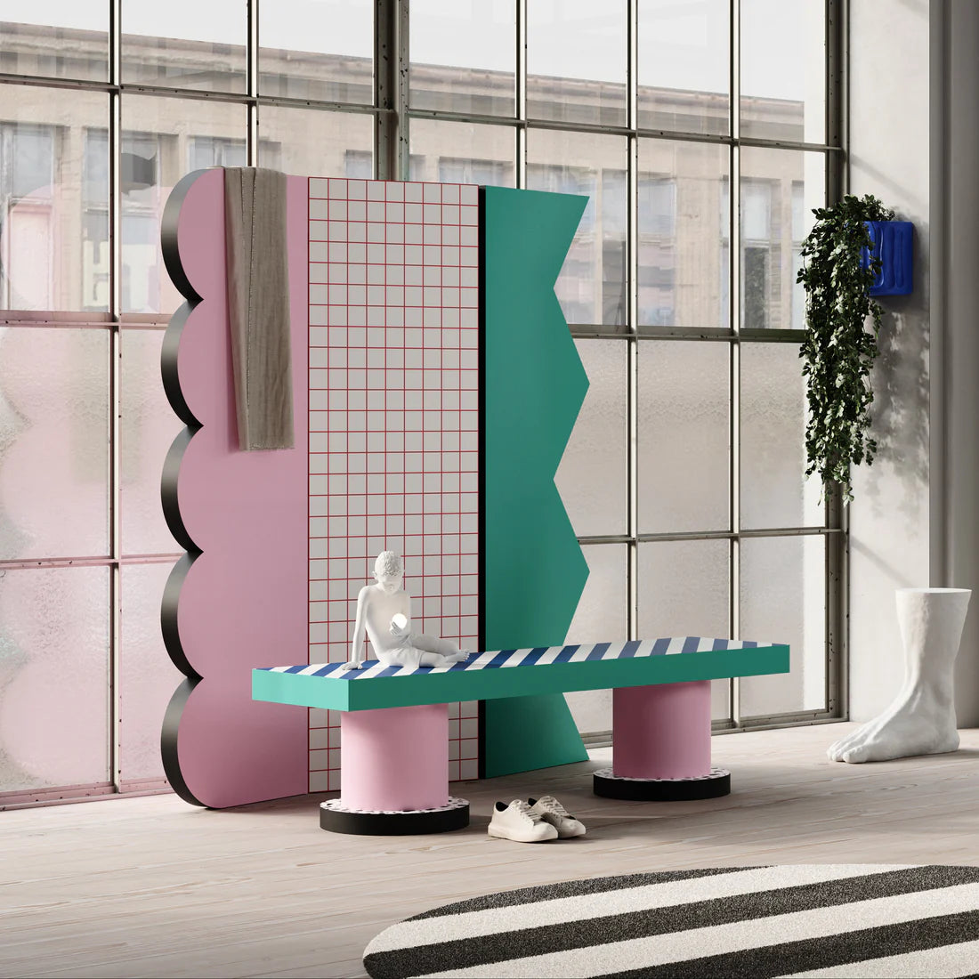 Bank SUPERBENCH BLUE STRIPES blau mit rosa