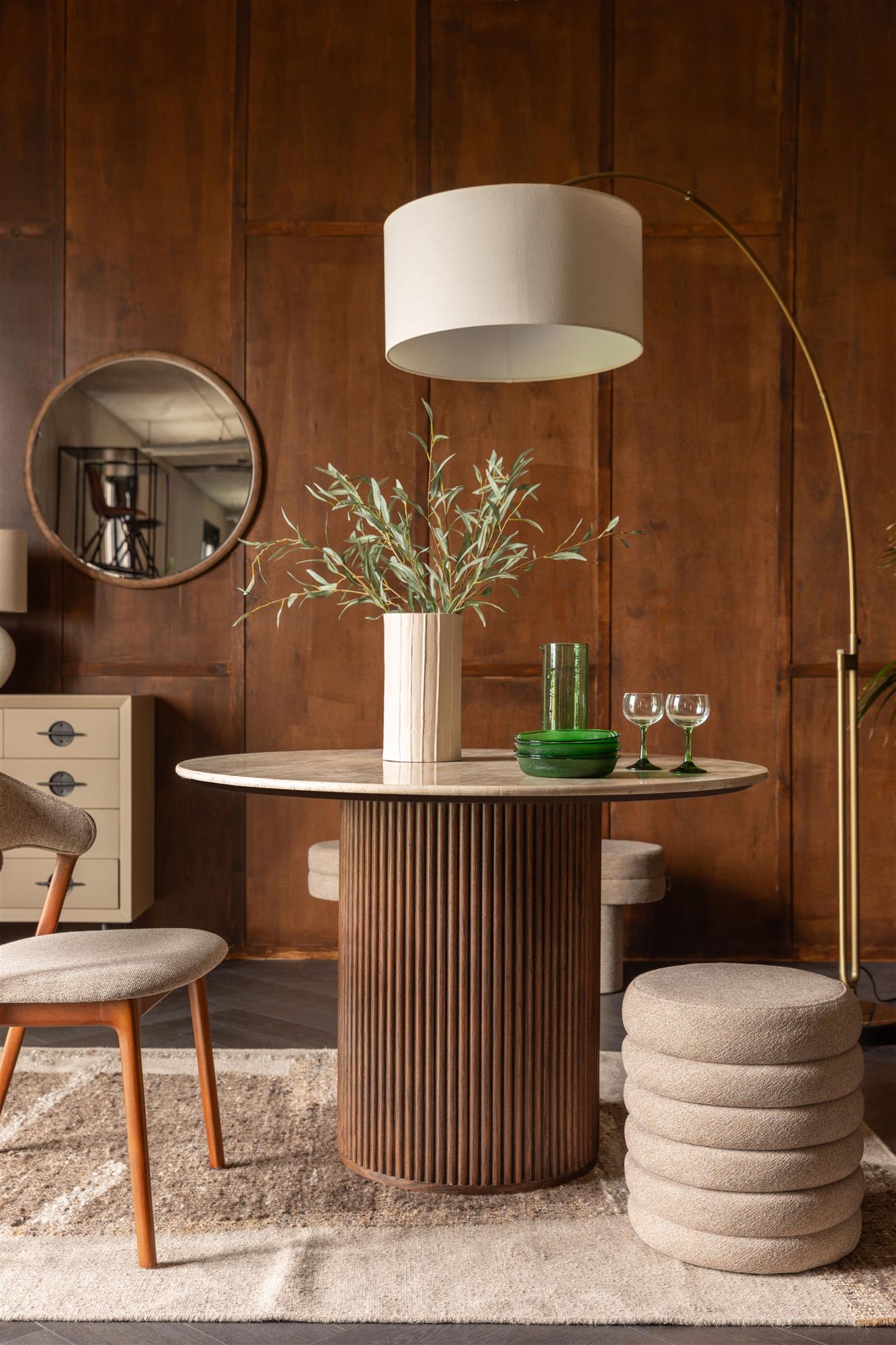 ARDA tafel van crème marmer met eikenhout