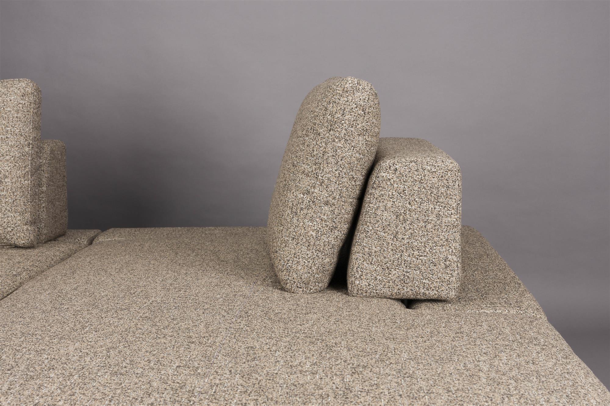 Rechthoekige SHELLY hoekbank in donkerbeige melange met zwarte basis