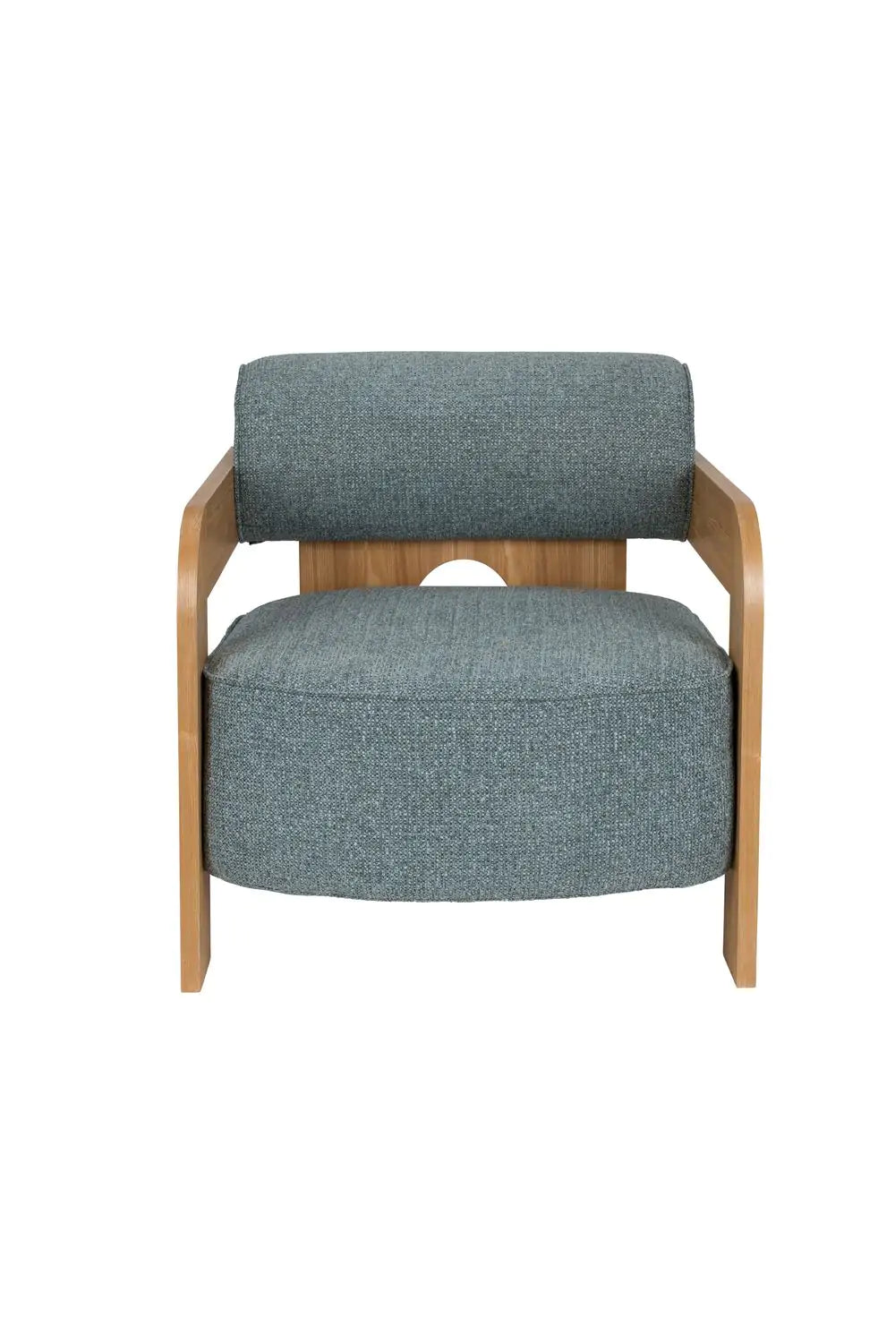 Blauwe OOLONG fauteuil met houten basis