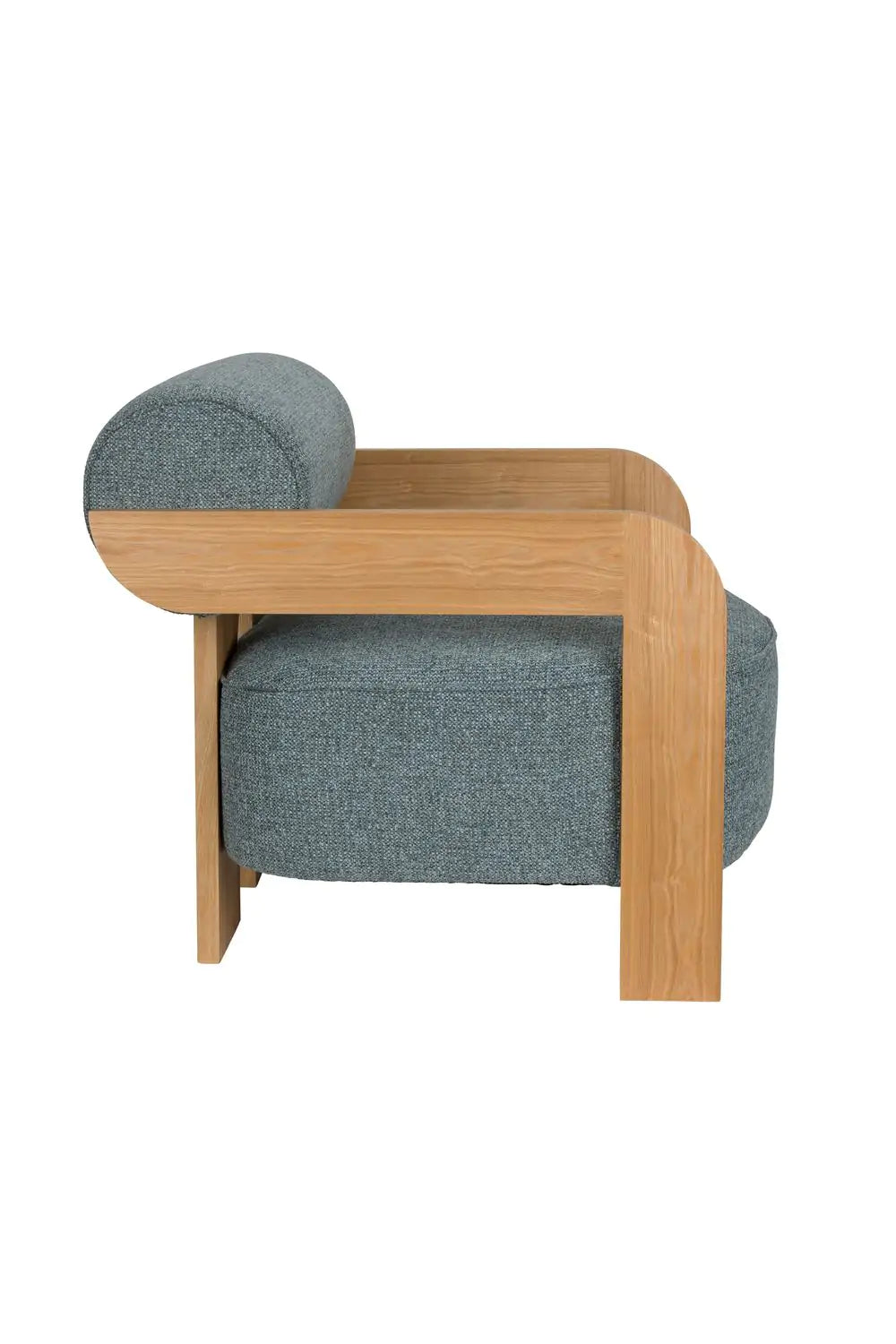 Blauwe OOLONG fauteuil met houten basis