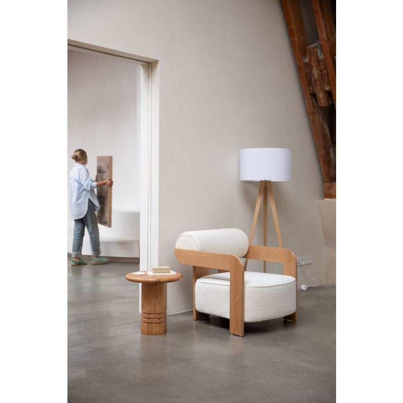 Blauwe OOLONG fauteuil met houten basis