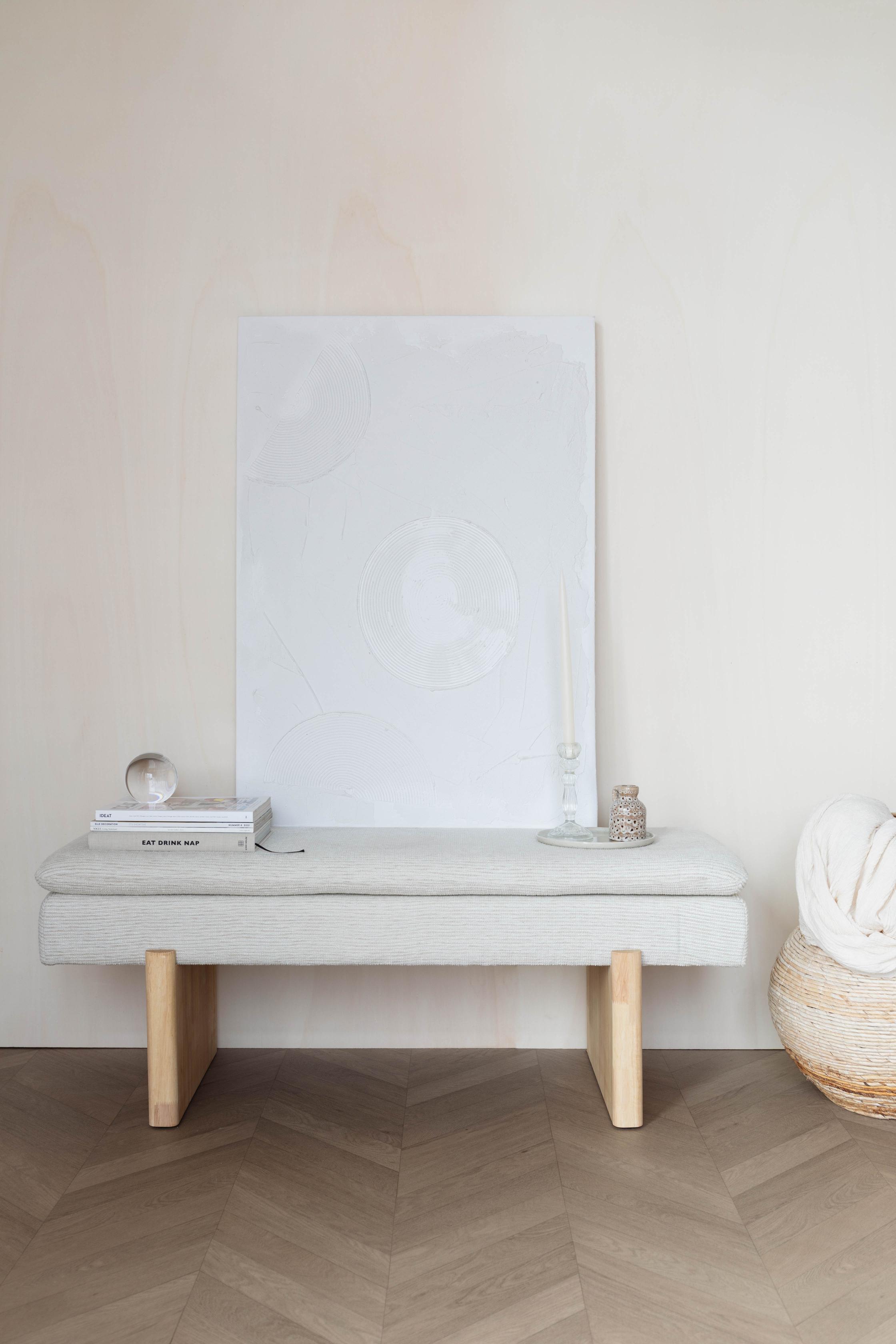 JAPPO Light Gray Bench with Wooden Base