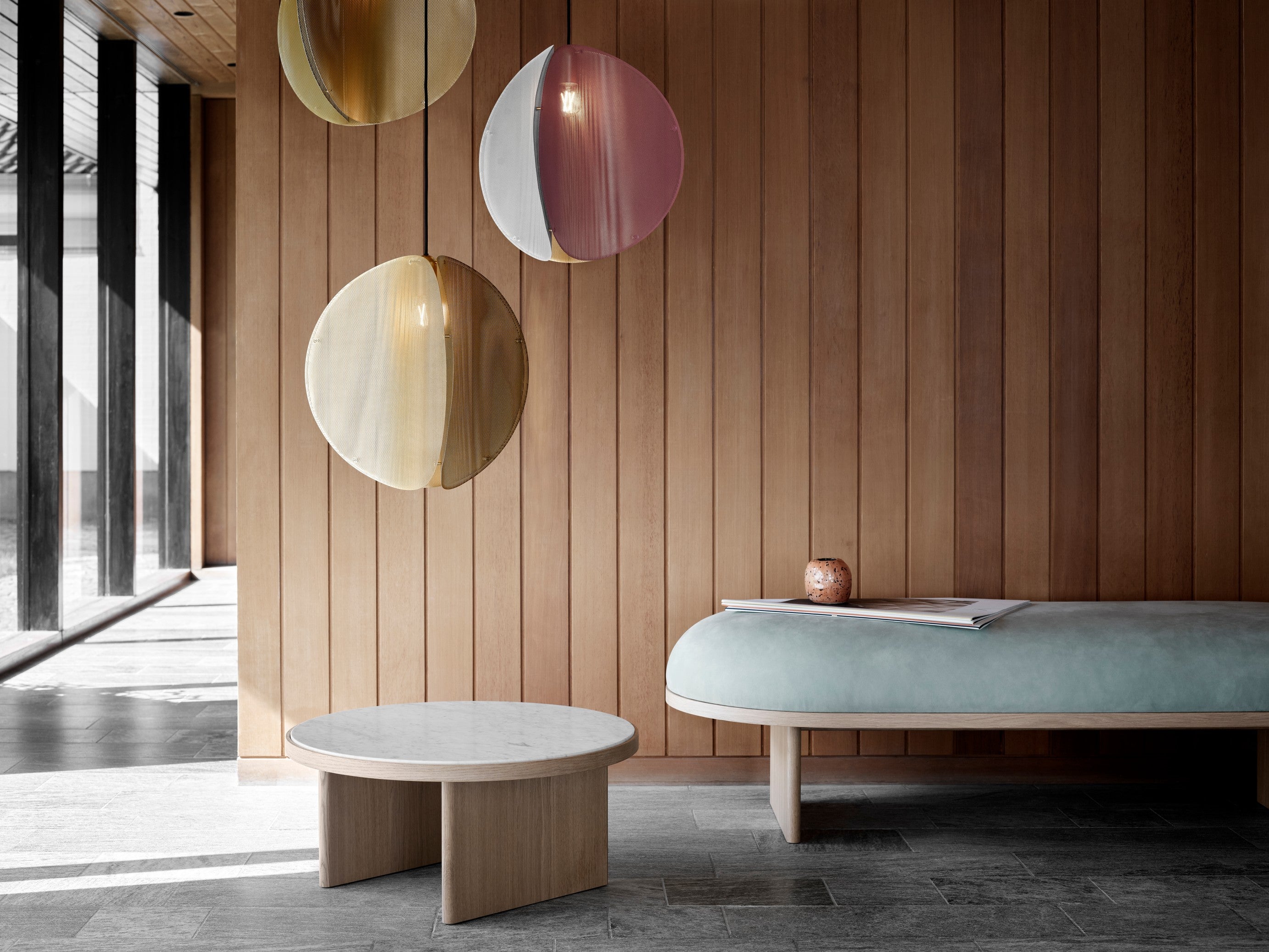 Hanglamp PROXIMA messing met roze