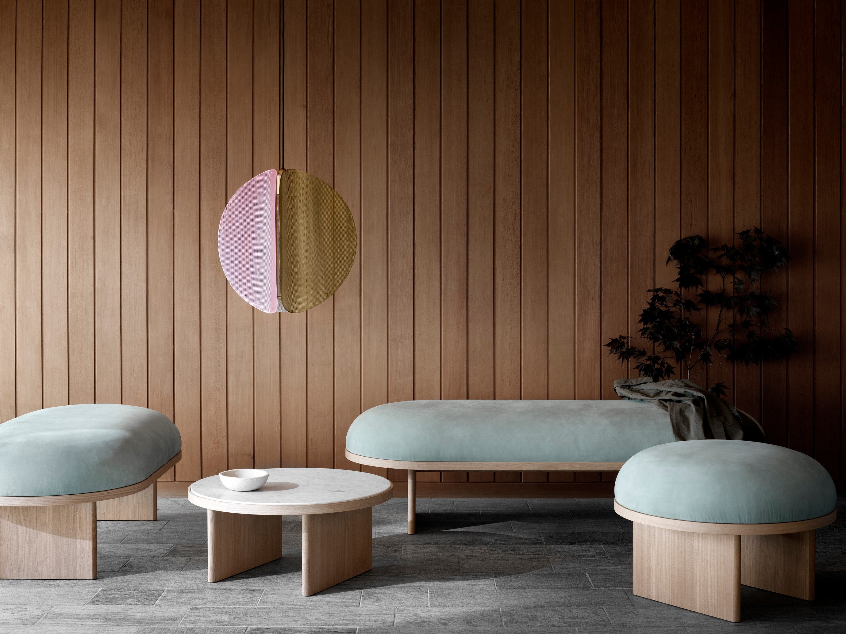 Hanglamp PROXIMA messing met roze