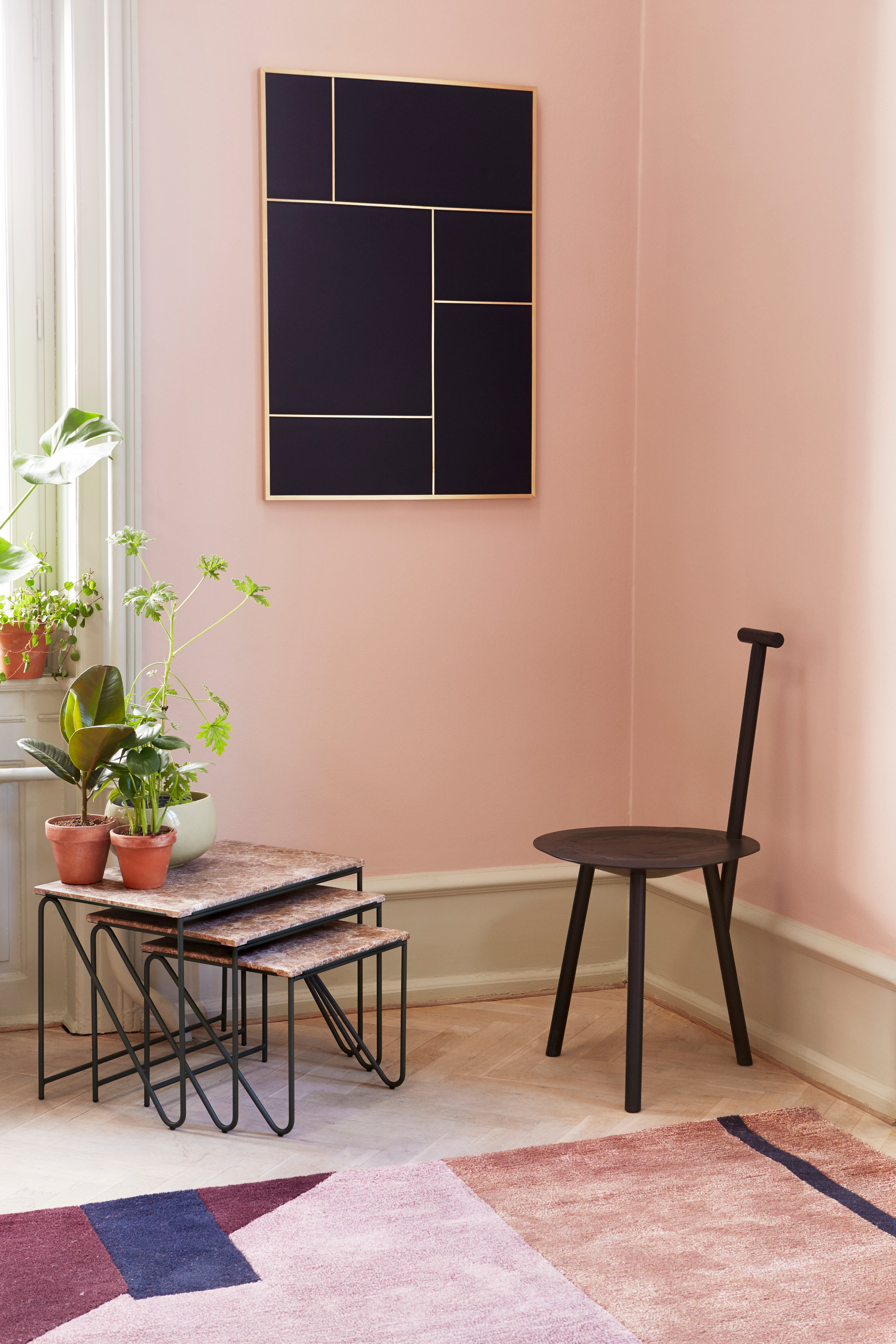 Set van salontafels TRIPTYCH bruin marmer met groene basis