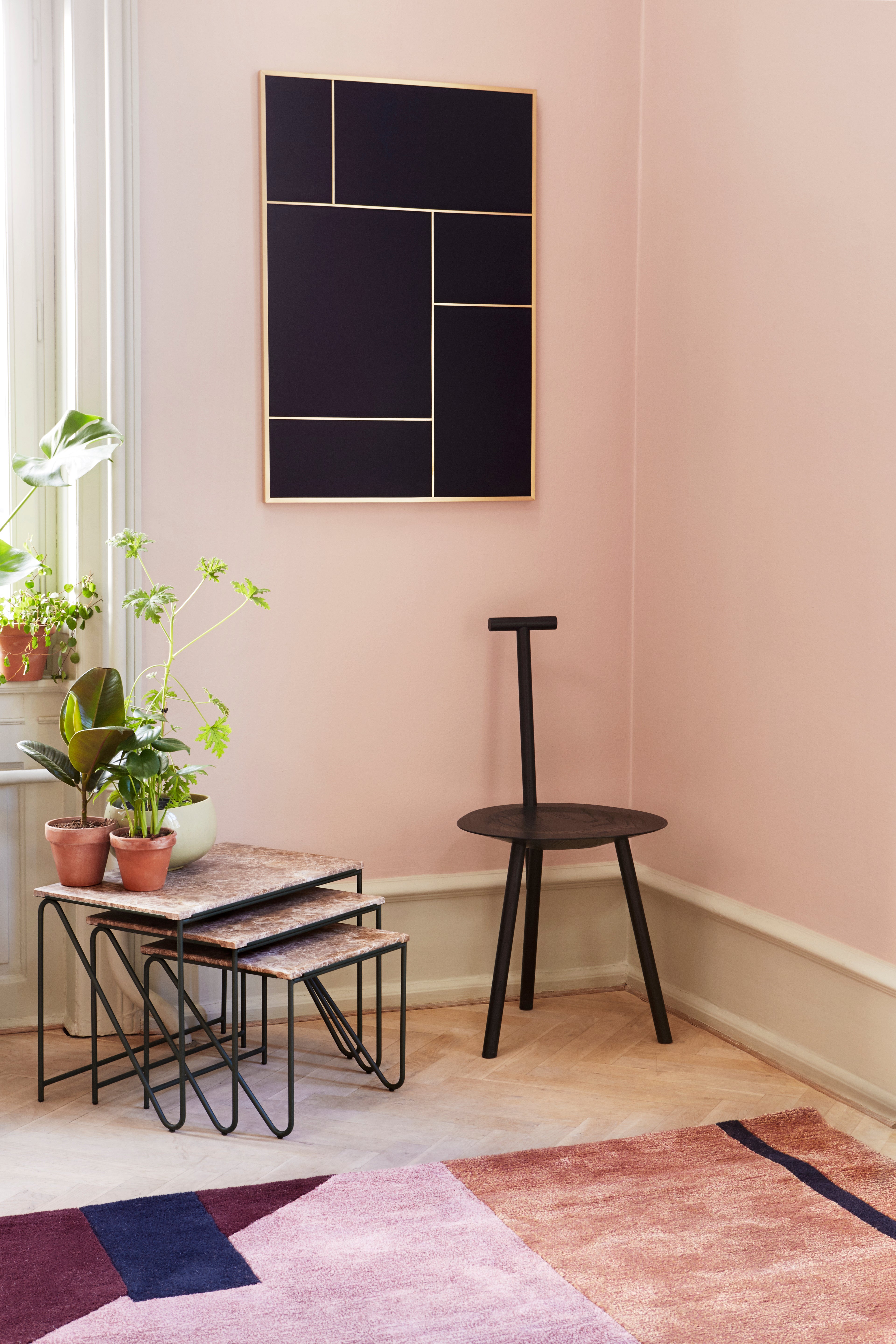 Set van salontafels TRIPTYCH bruin marmer met groene basis