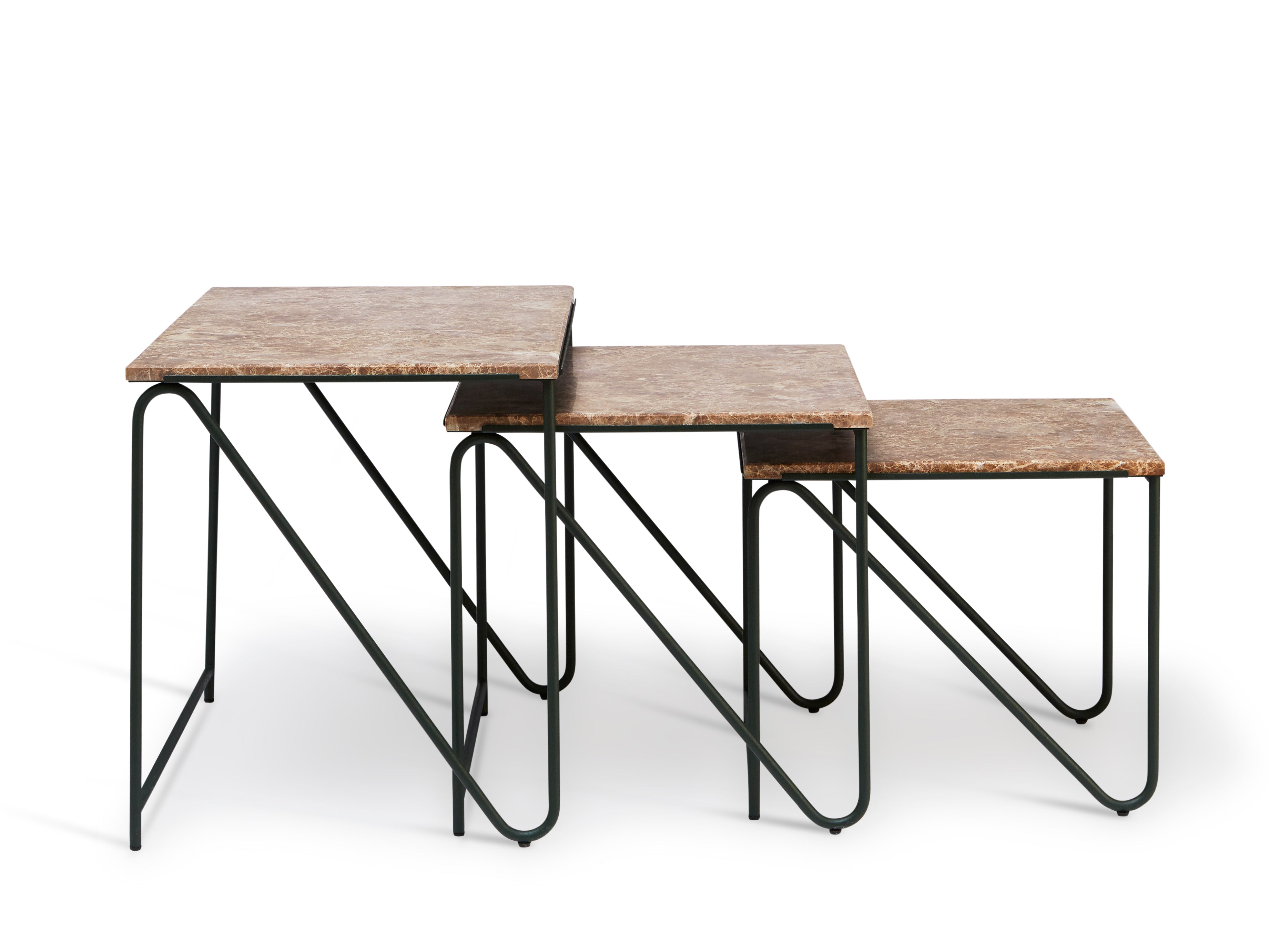 Set van salontafels TRIPTYCH bruin marmer met groene basis