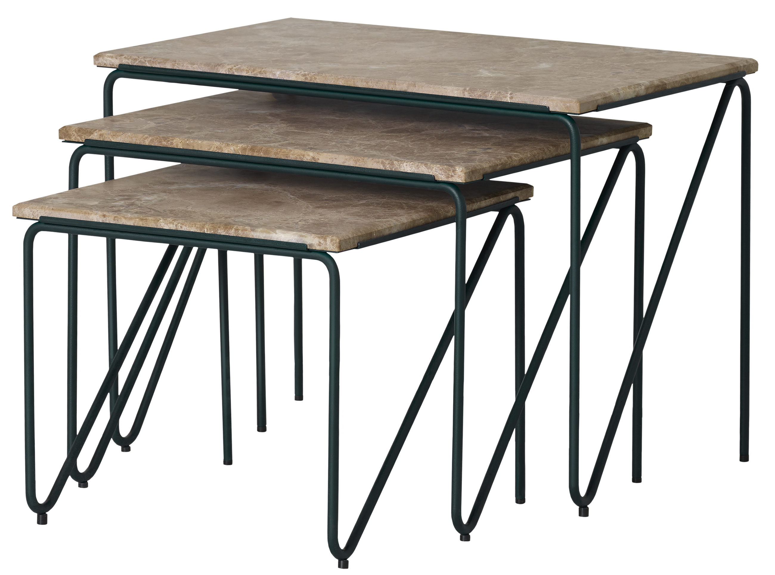 Set van salontafels TRIPTYCH bruin marmer met groene basis