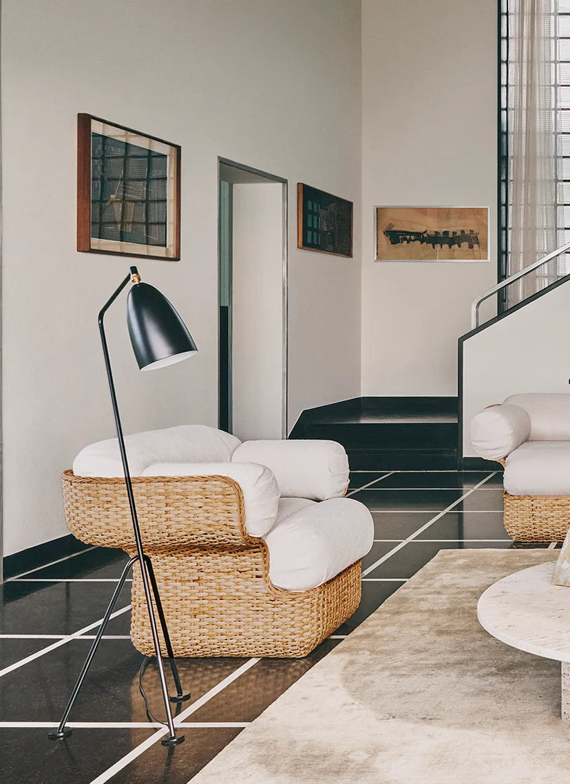 Witte BASKET fauteuil met riet