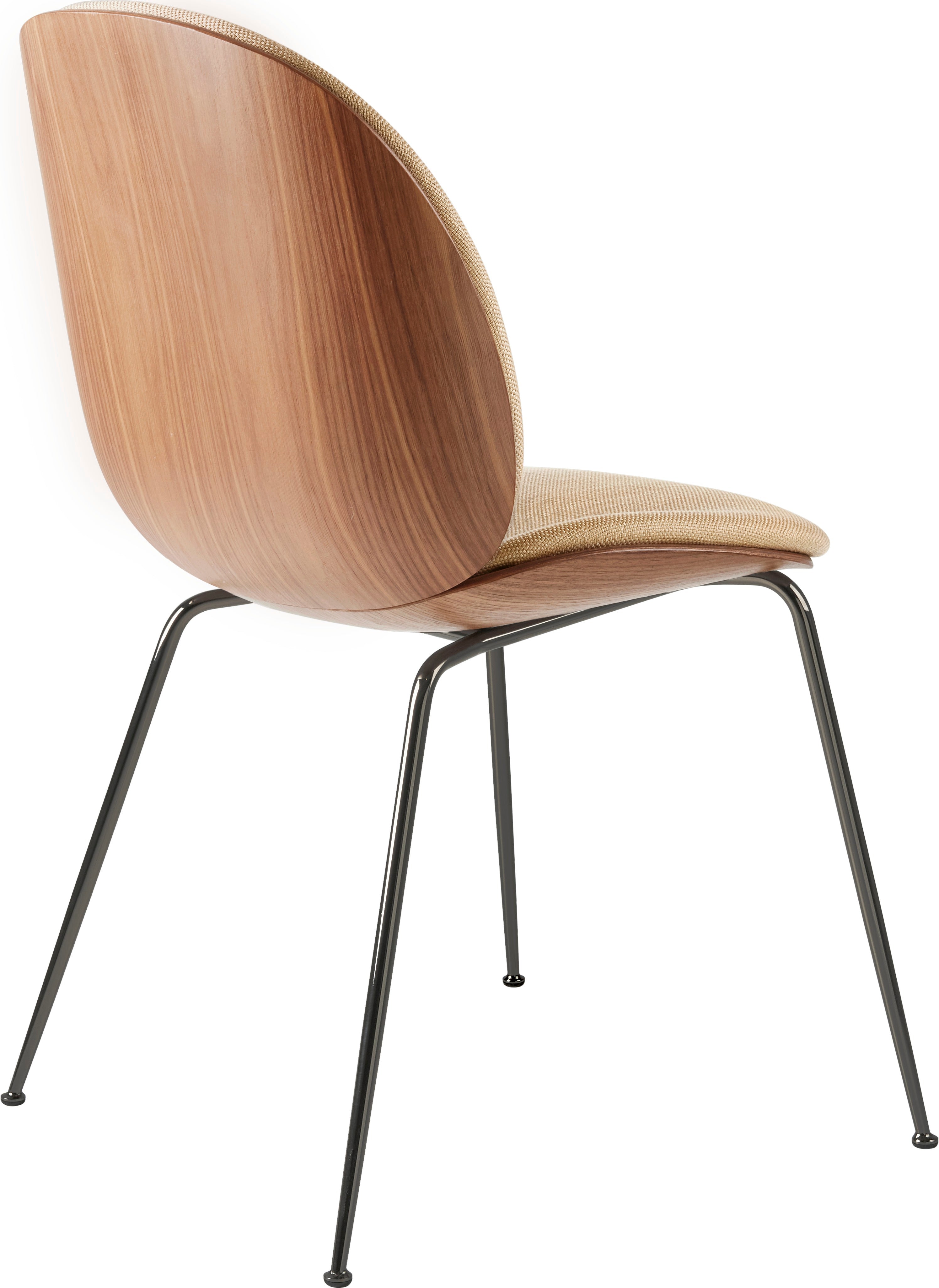 Polsterstuhl BEETLE mit Nussbaumholz und schwarzem verchromtem Gestell