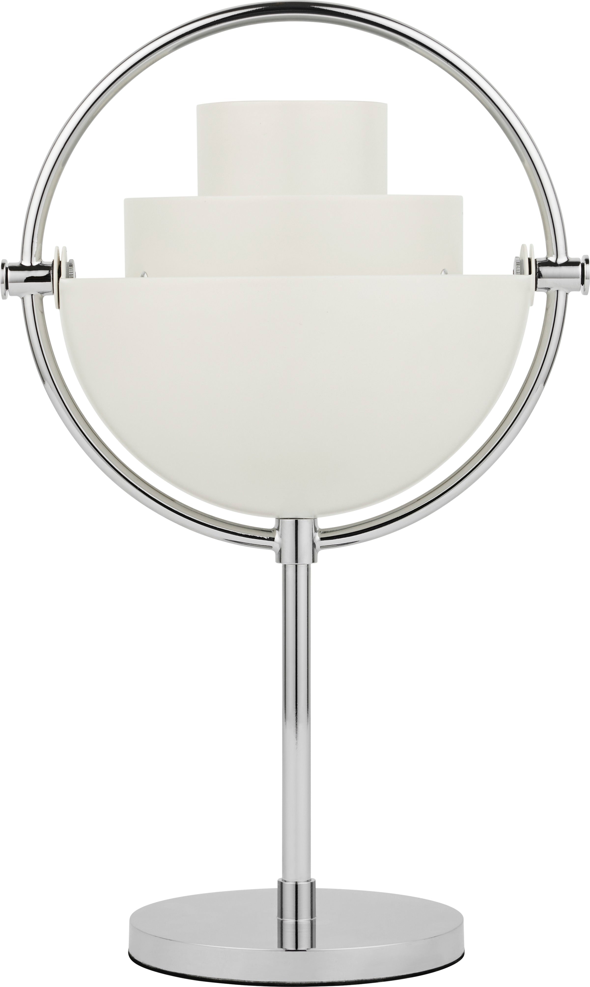 MULTI-LITE portable lamp in white with a chrome base