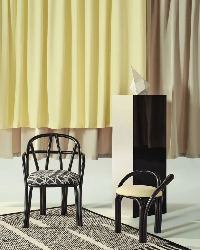 Upholstered BISTRA Stool with Rattan Ebony Base