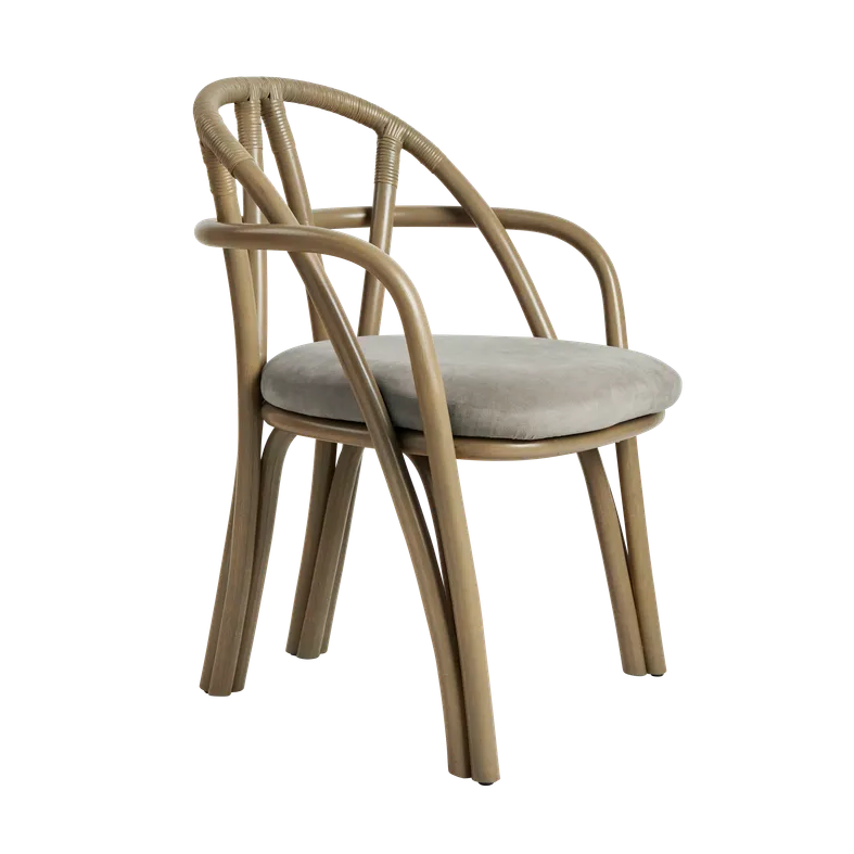 BISTRA fauteuil gestoffeerd met een olijfkleurige rotan basis