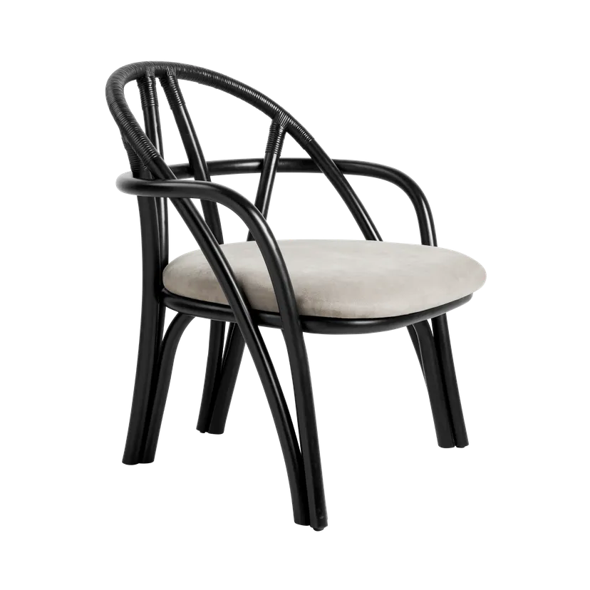 BISTRA fauteuil gestoffeerd met een rieten basis van ebbenhout