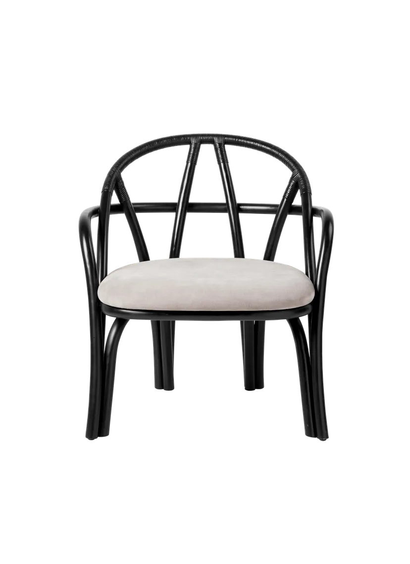 BISTRA fauteuil gestoffeerd met een rieten basis van ebbenhout