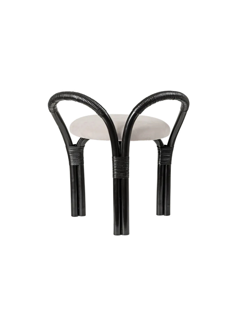 Upholstered BISTRA Stool with Rattan Ebony Base