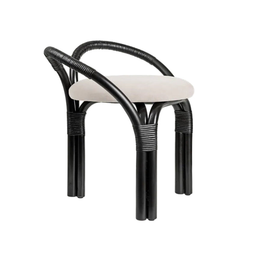 Upholstered BISTRA Stool with Rattan Ebony Base