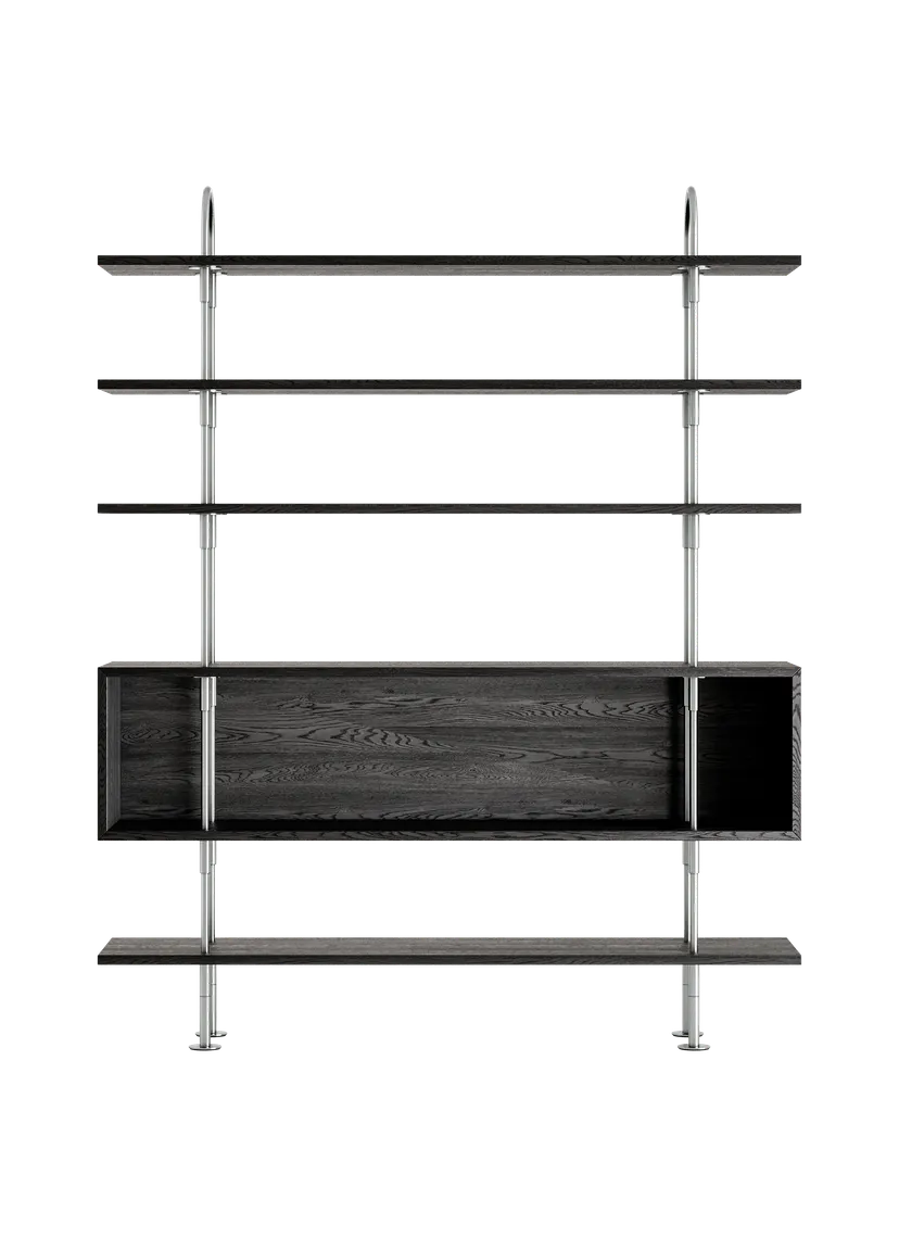 KAST KEEN BOX donker essen hout met satijnen stalen frame