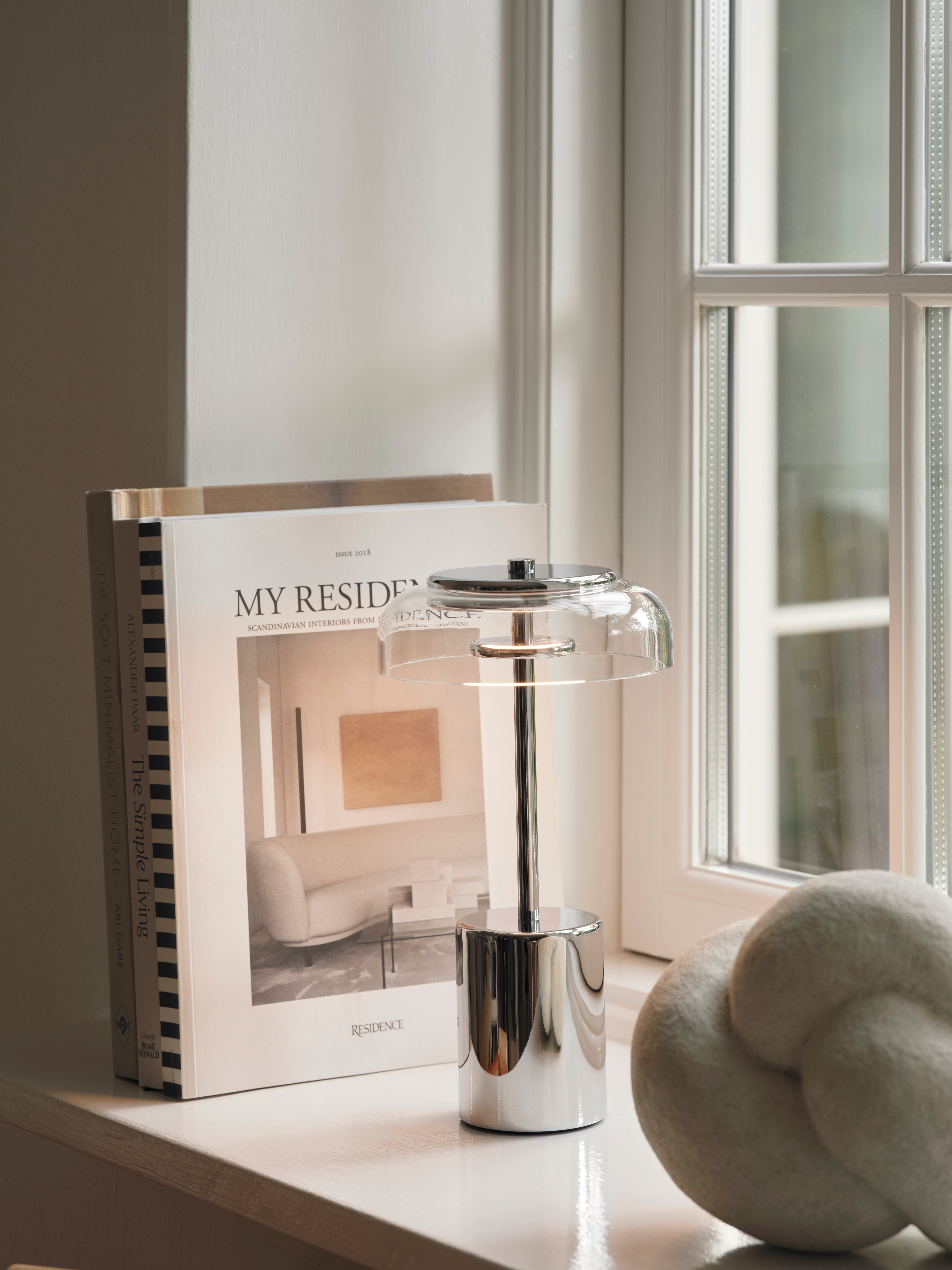 Draagbare lamp BLOSSI zilver met transparant glas