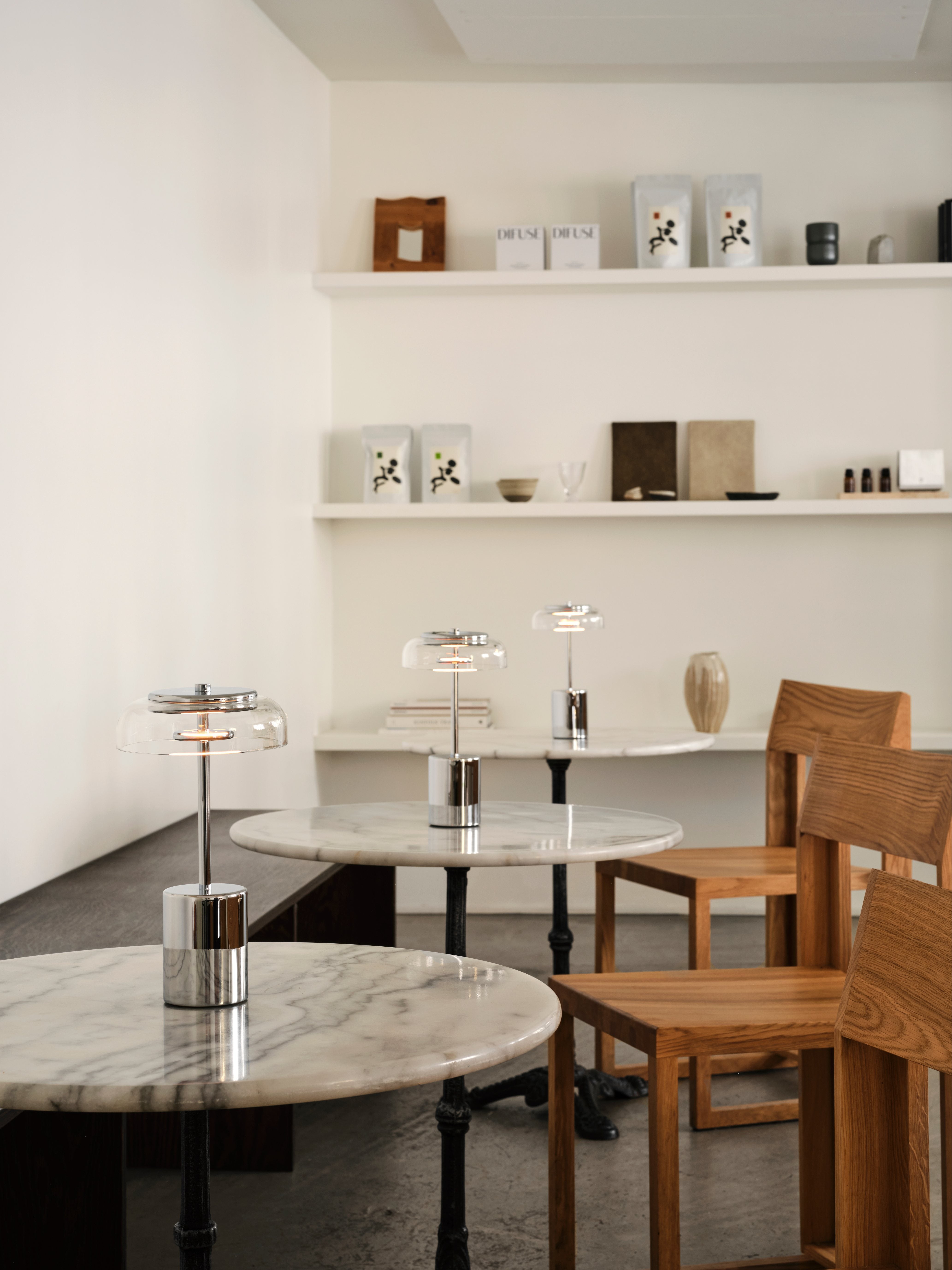 Draagbare lamp BLOSSI zilver met transparant glas