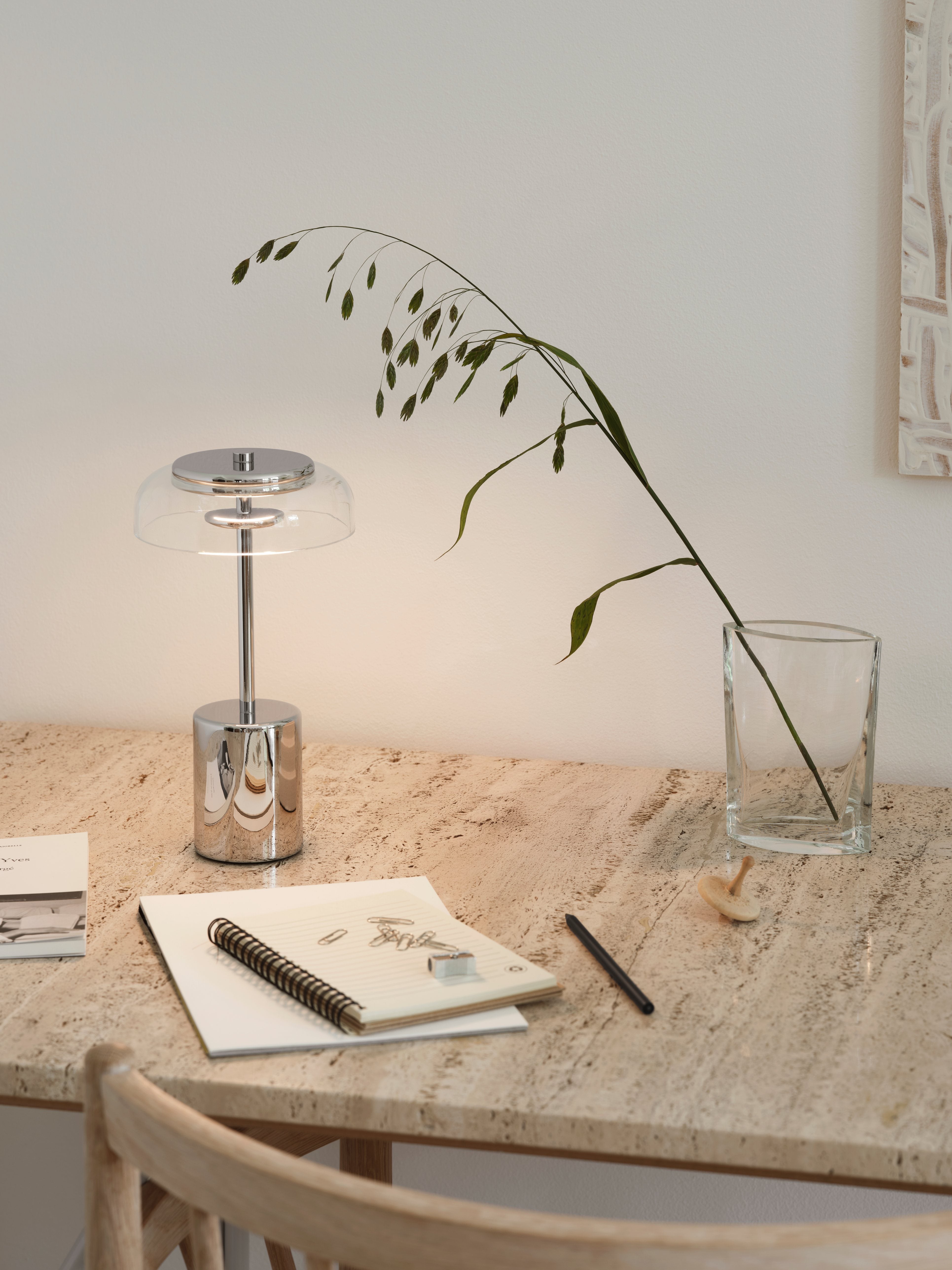 Draagbare lamp BLOSSI zilver met transparant glas