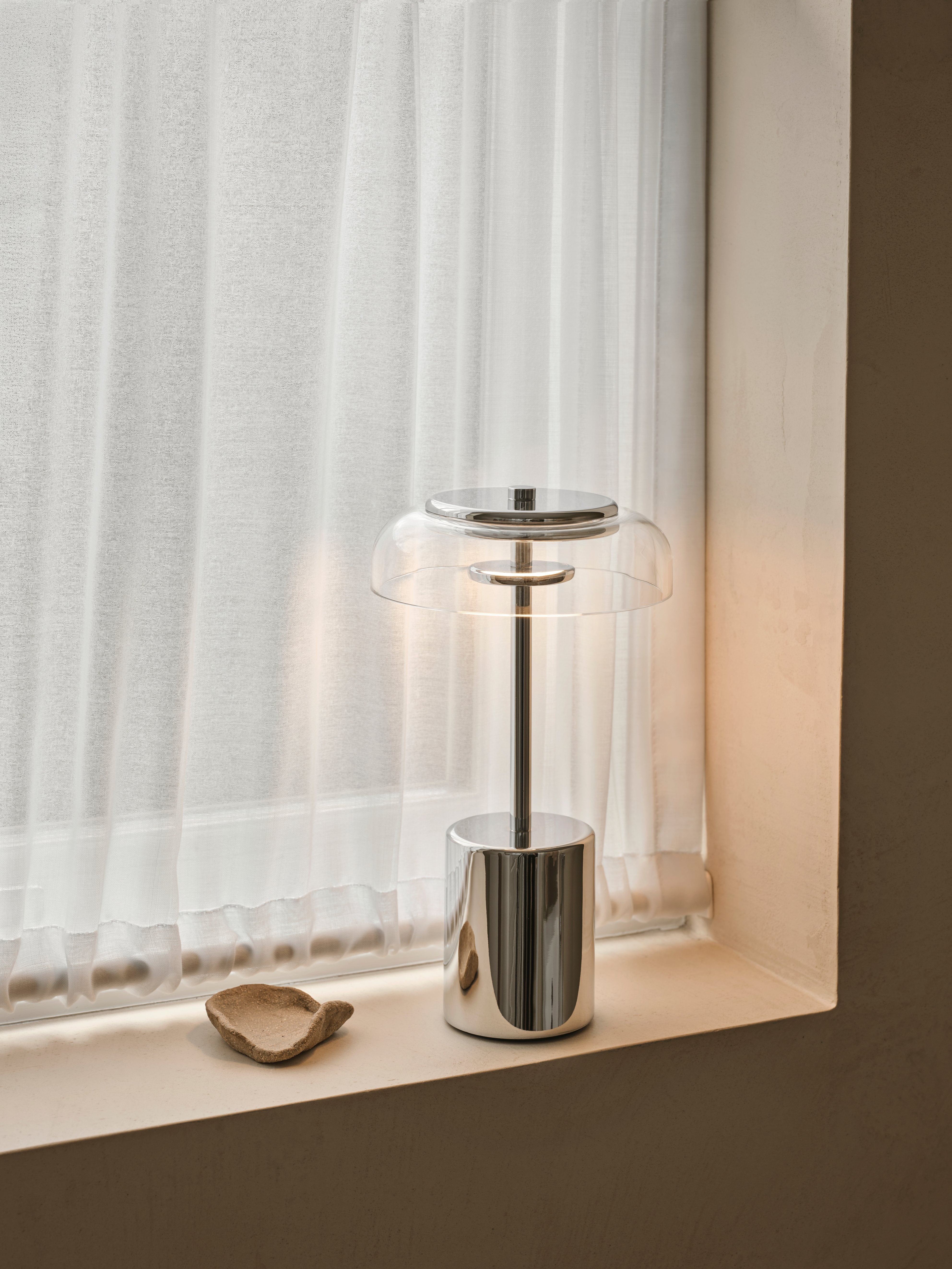 Draagbare lamp BLOSSI zilver met transparant glas