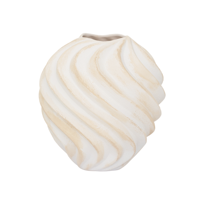 Beige keramische vaas RIBBED met wit
