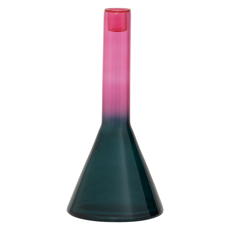 Glazen kaarsenhouder FRISK roze met groen