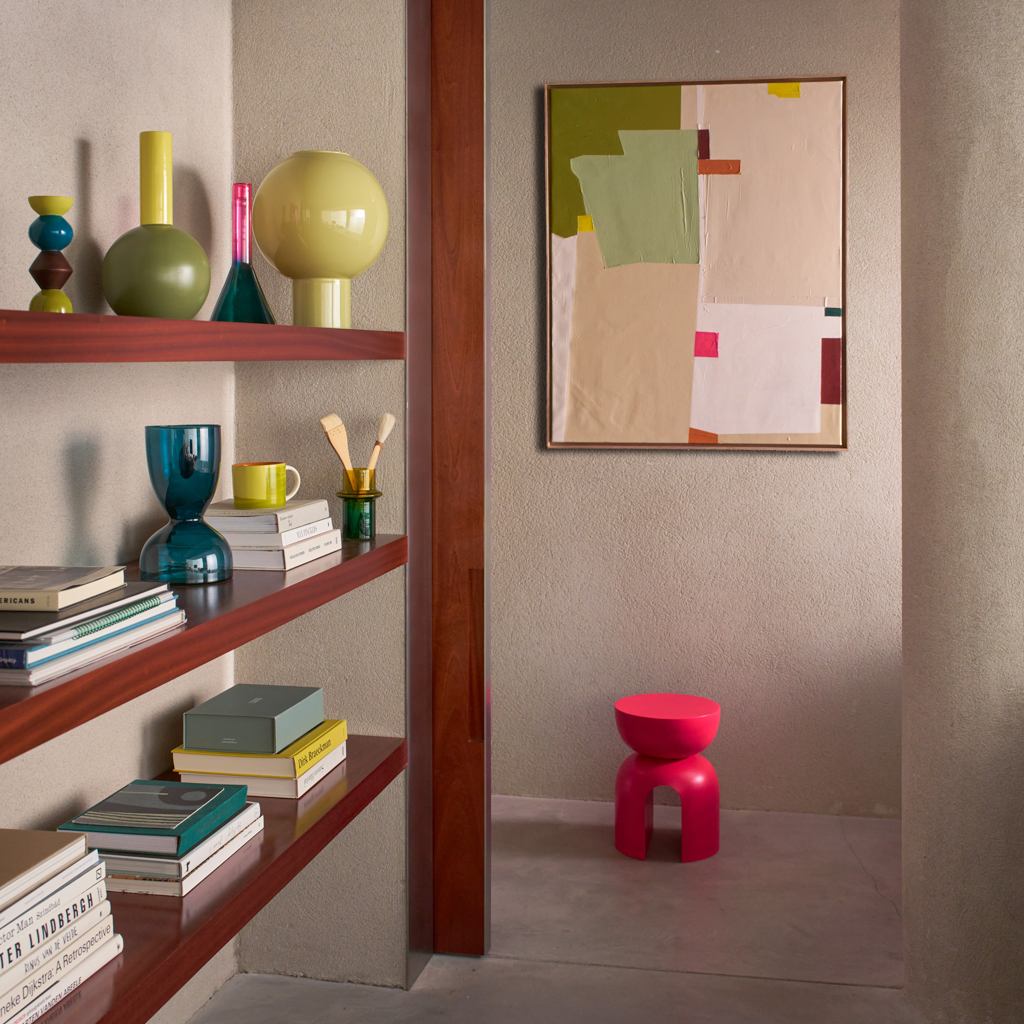 Glazen kaarsenhouder FRISK roze met groen