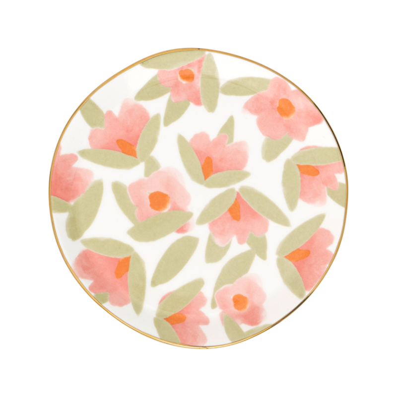 Teller LILJA rosa mit floralem Motiv