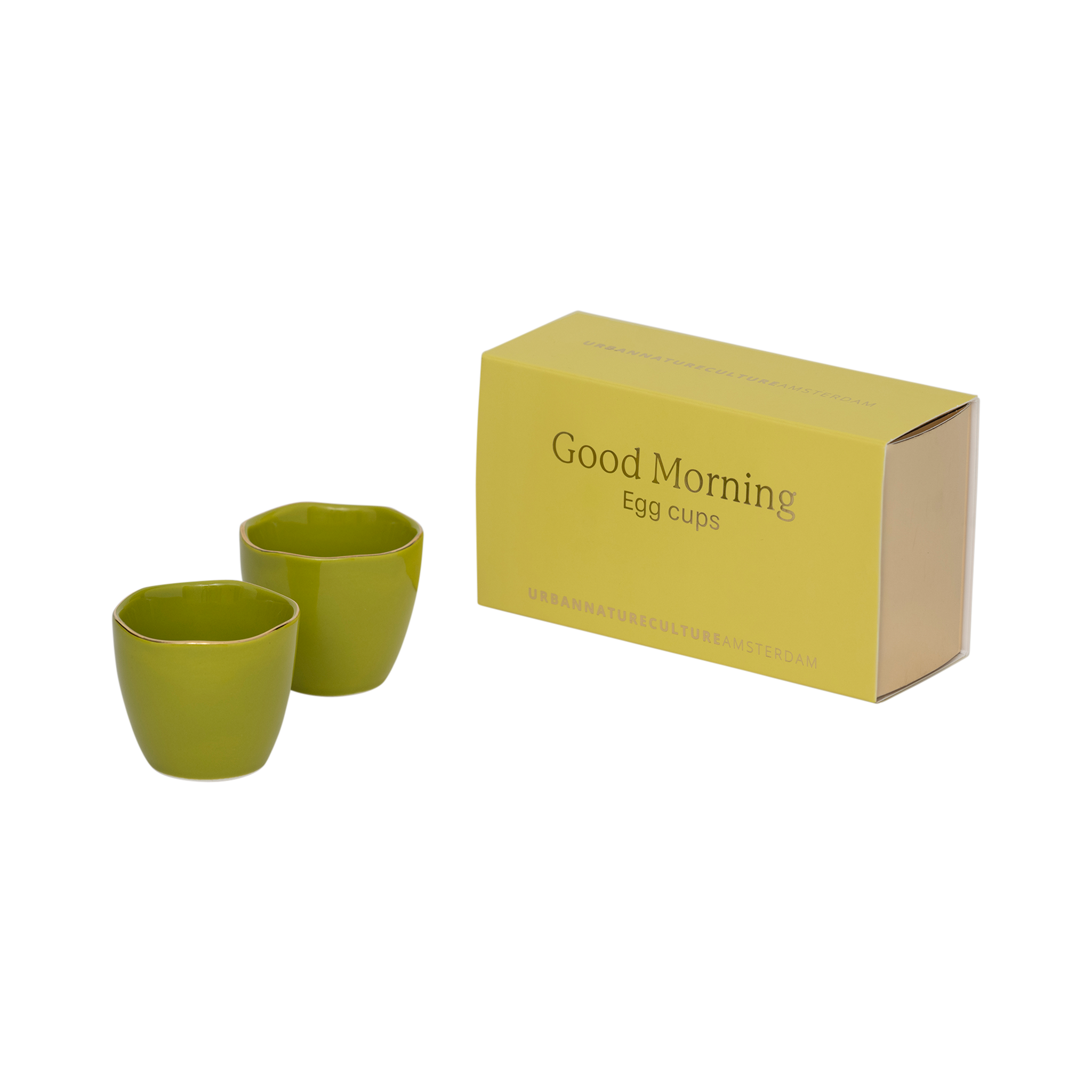 Set eierdopjes GOOD MORNING groen met goud