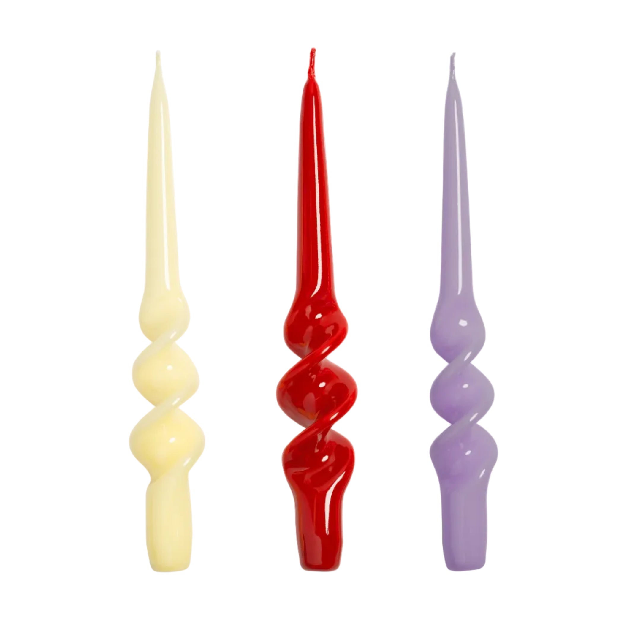 Set von Kerzen ALPHA SUNSET lila mit rot und gelb