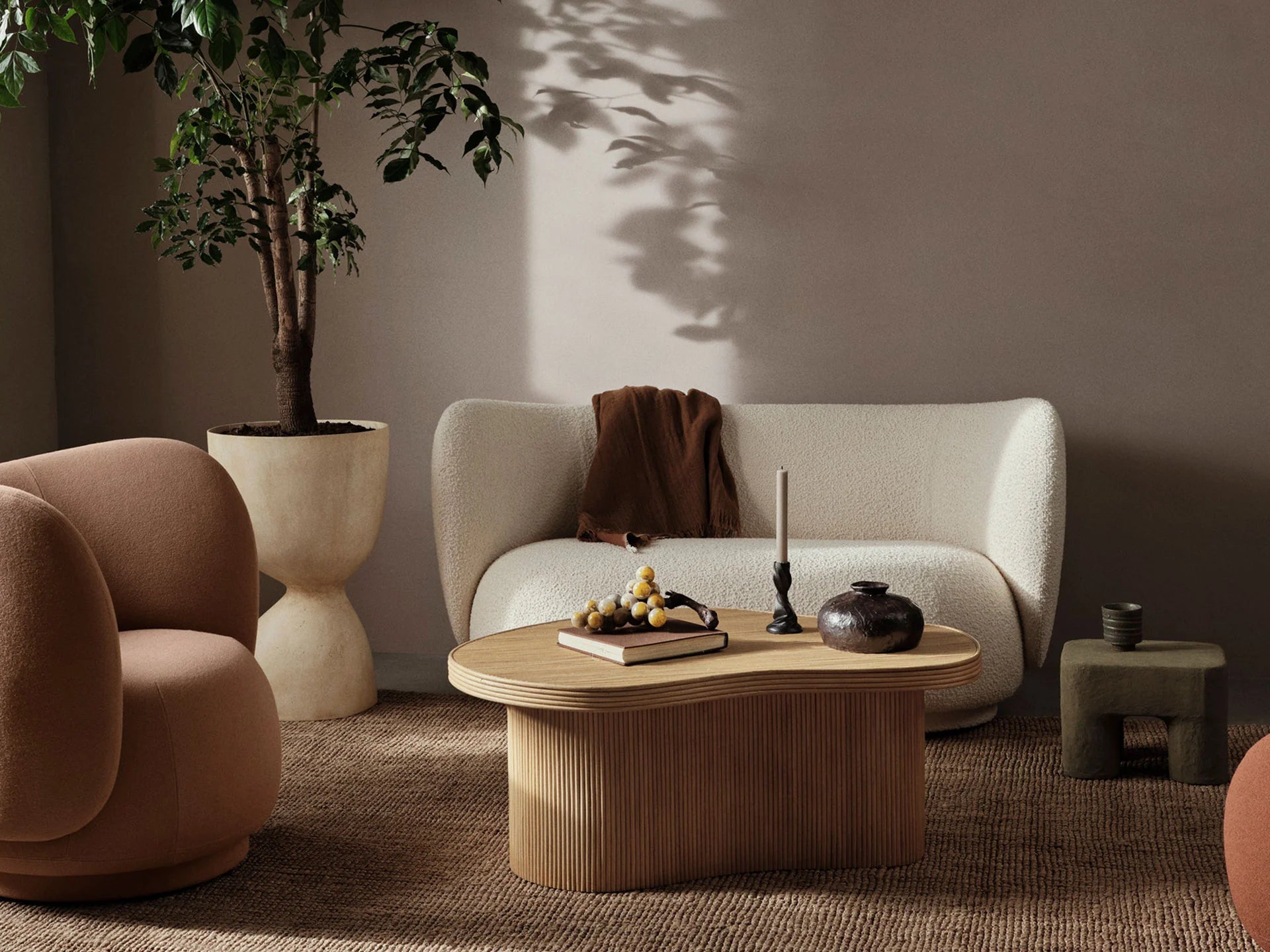Sofa voor 4 personen RICO Bouclé crème