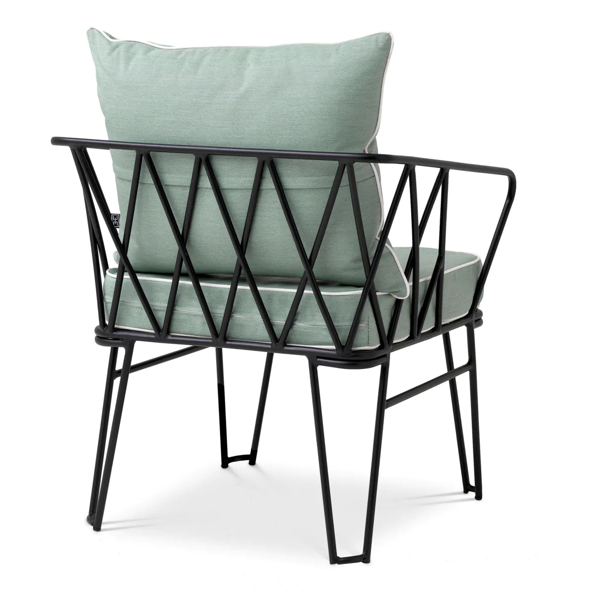 CLIFTON outdoor armchair in light blue with a black base