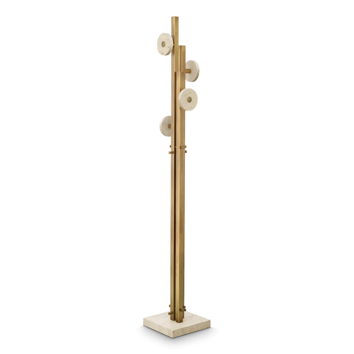 AMADORA coat rack with antique brass finish and travertine