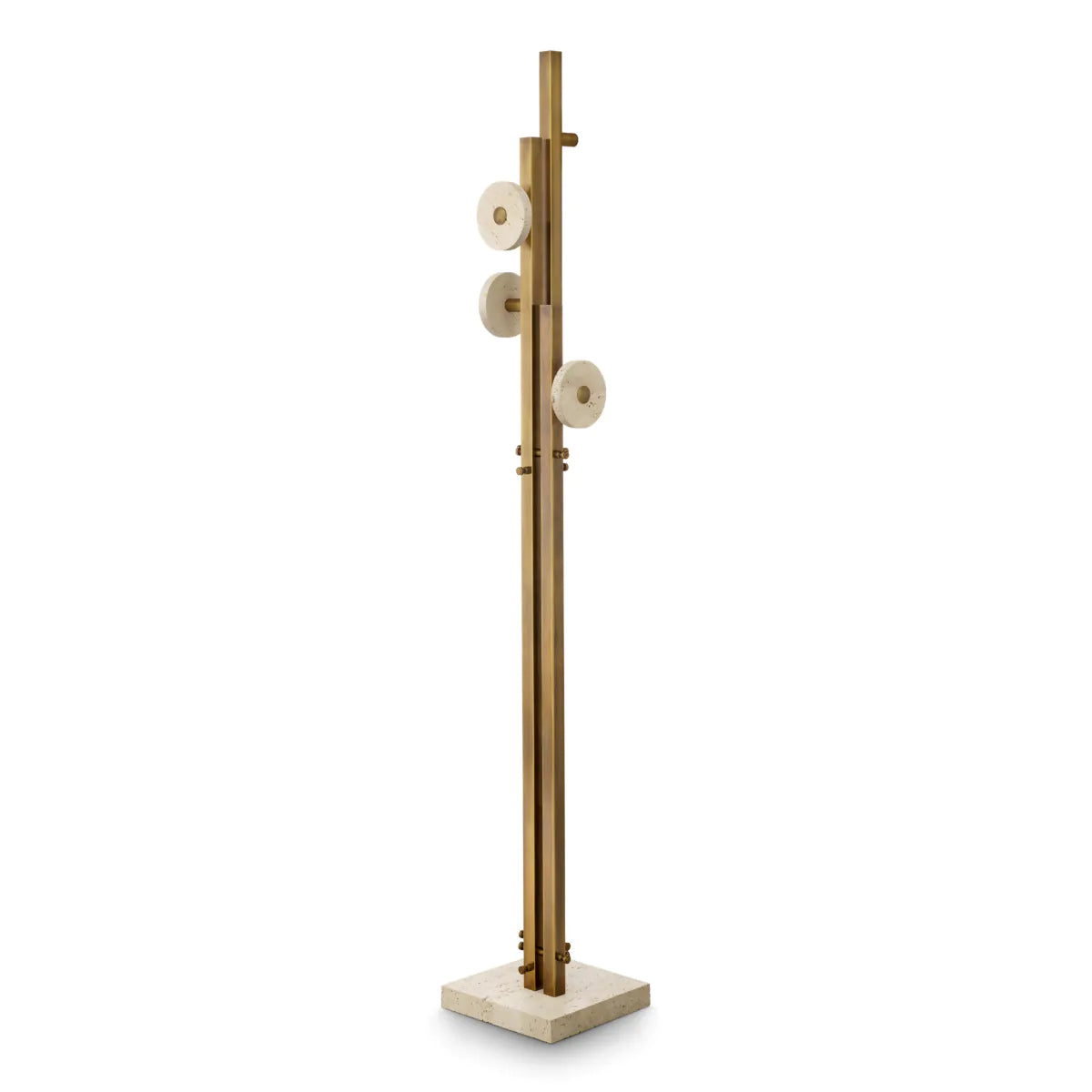 AMADORA coat rack with antique brass finish and travertine