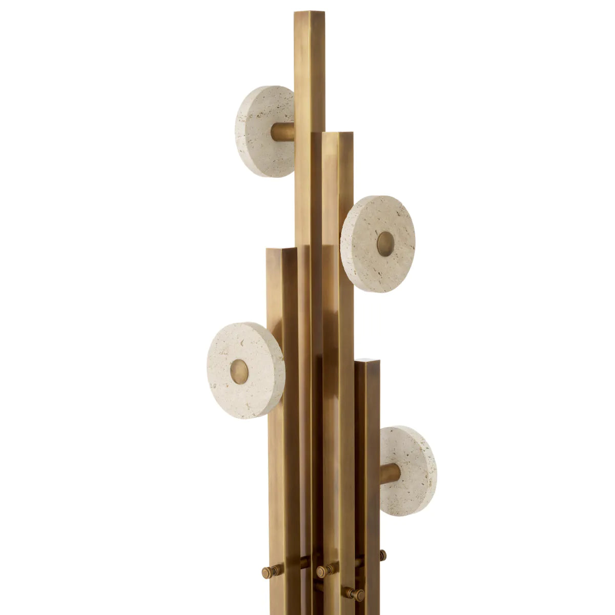 AMADORA coat rack with antique brass finish and travertine