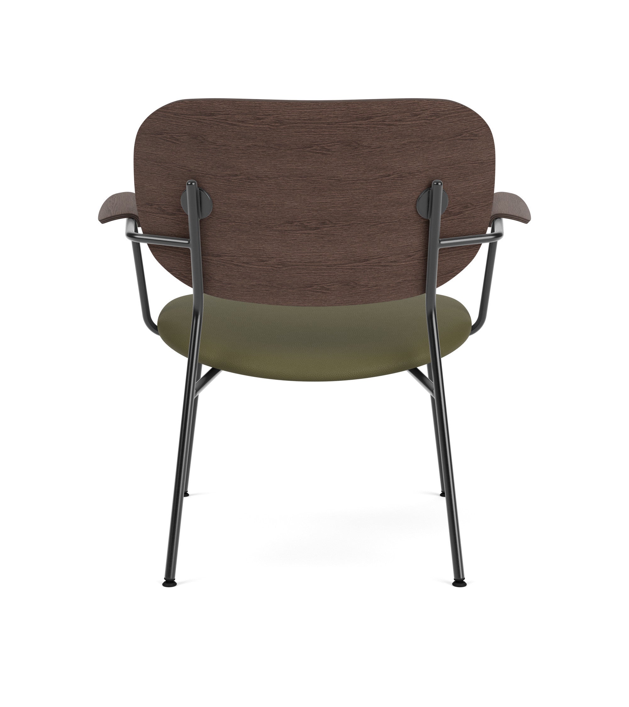 Green armchair with dark oak backrest