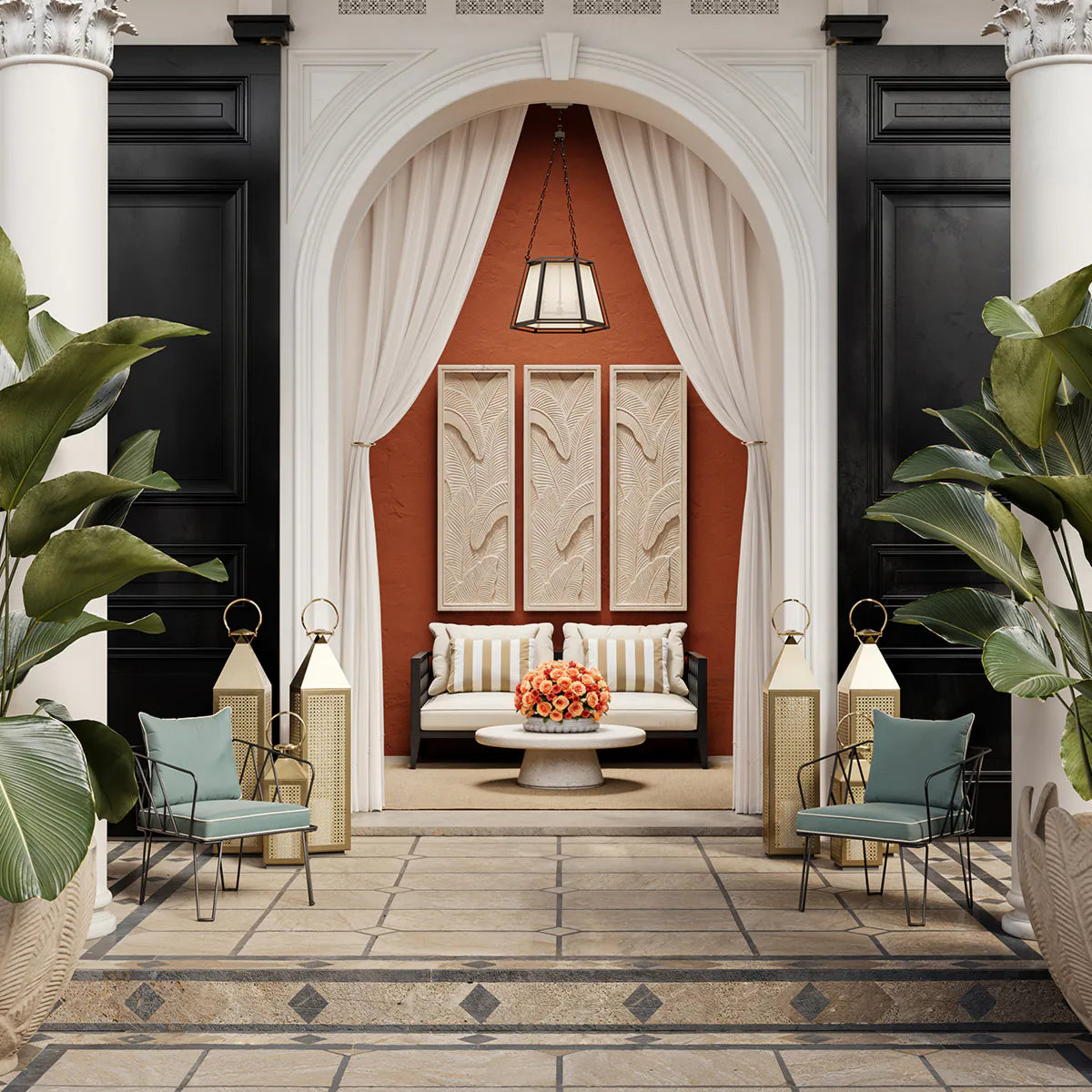 2-seater outdoor sofa OCEAN CLUB black with cream