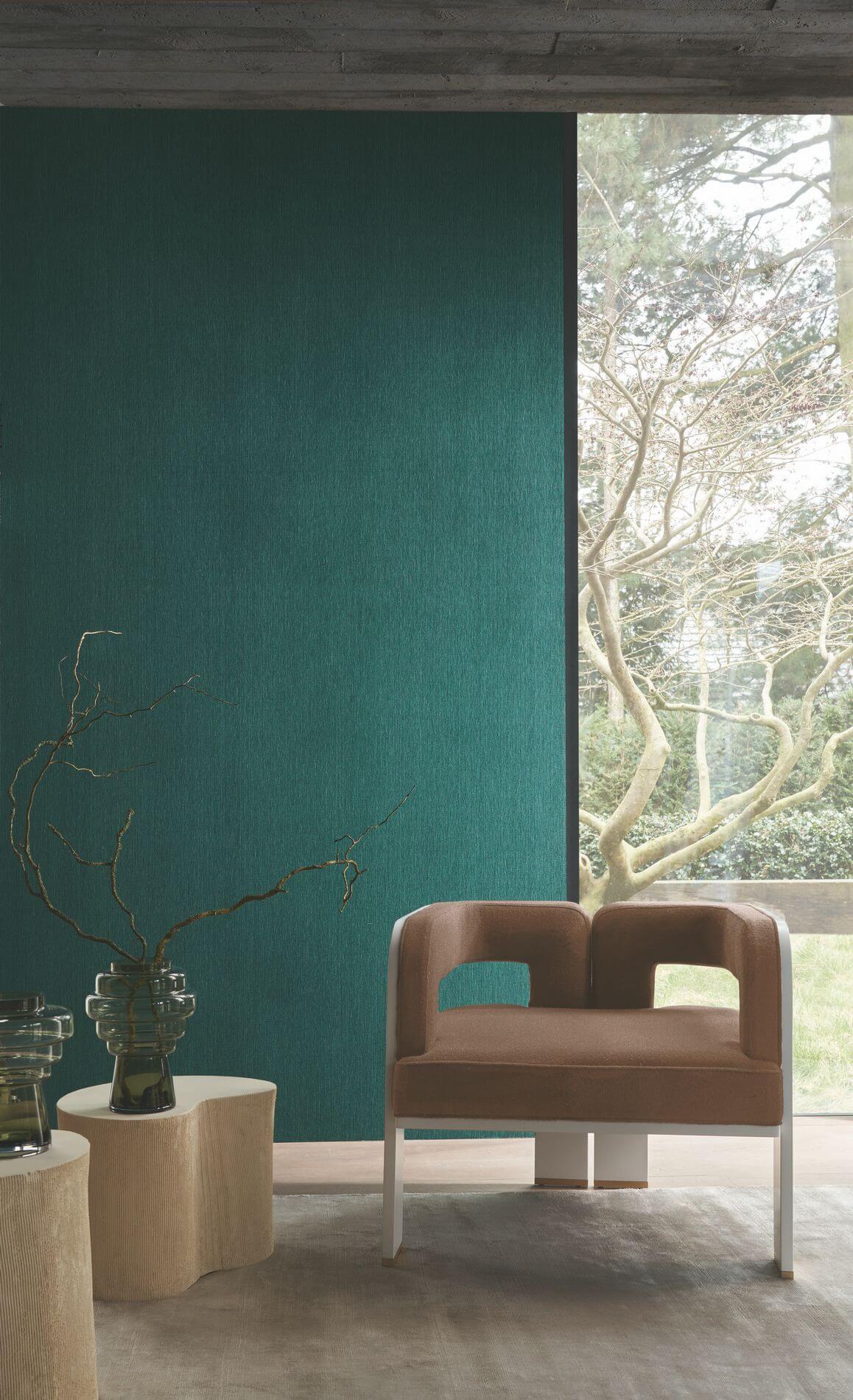 Textured linen wallpaper ATMOSPHERE - DARK BLUE PETROLE