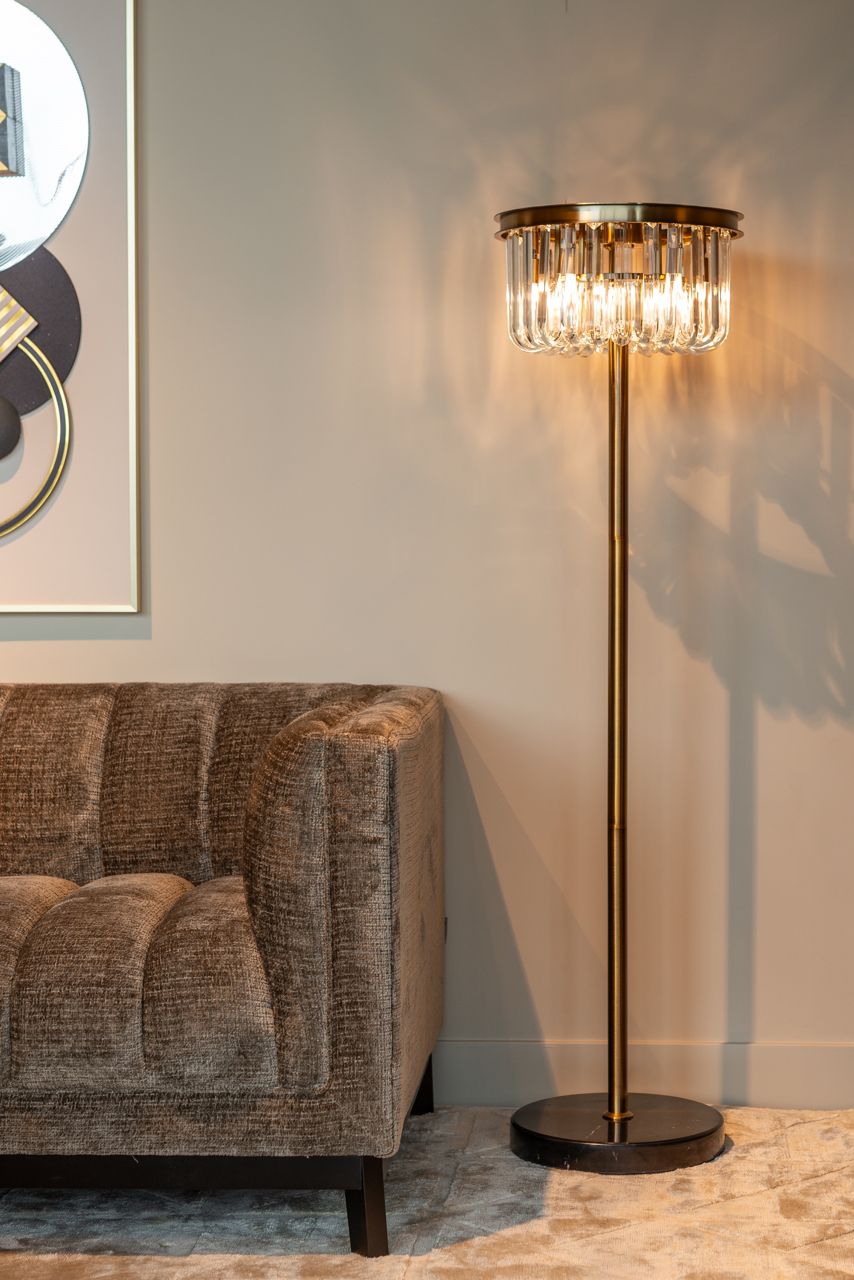 Vloerlamp DAGMAR glas met gouden voet