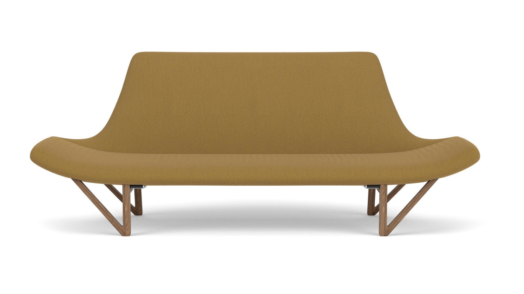 Sofa PAGODE mosterdgeel met notenhouten basis