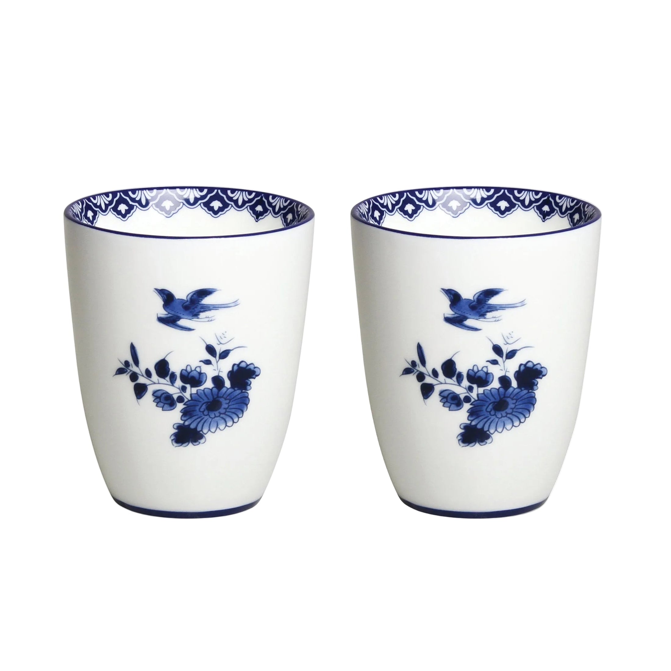 Witte DELFTWARE mokken set met blauwe accenten