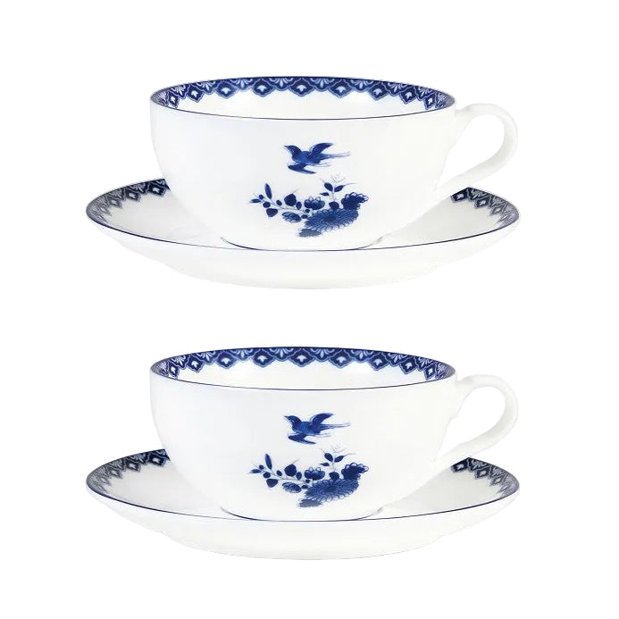 Set van kopjes met schotels DELFTWARE wit met blauw